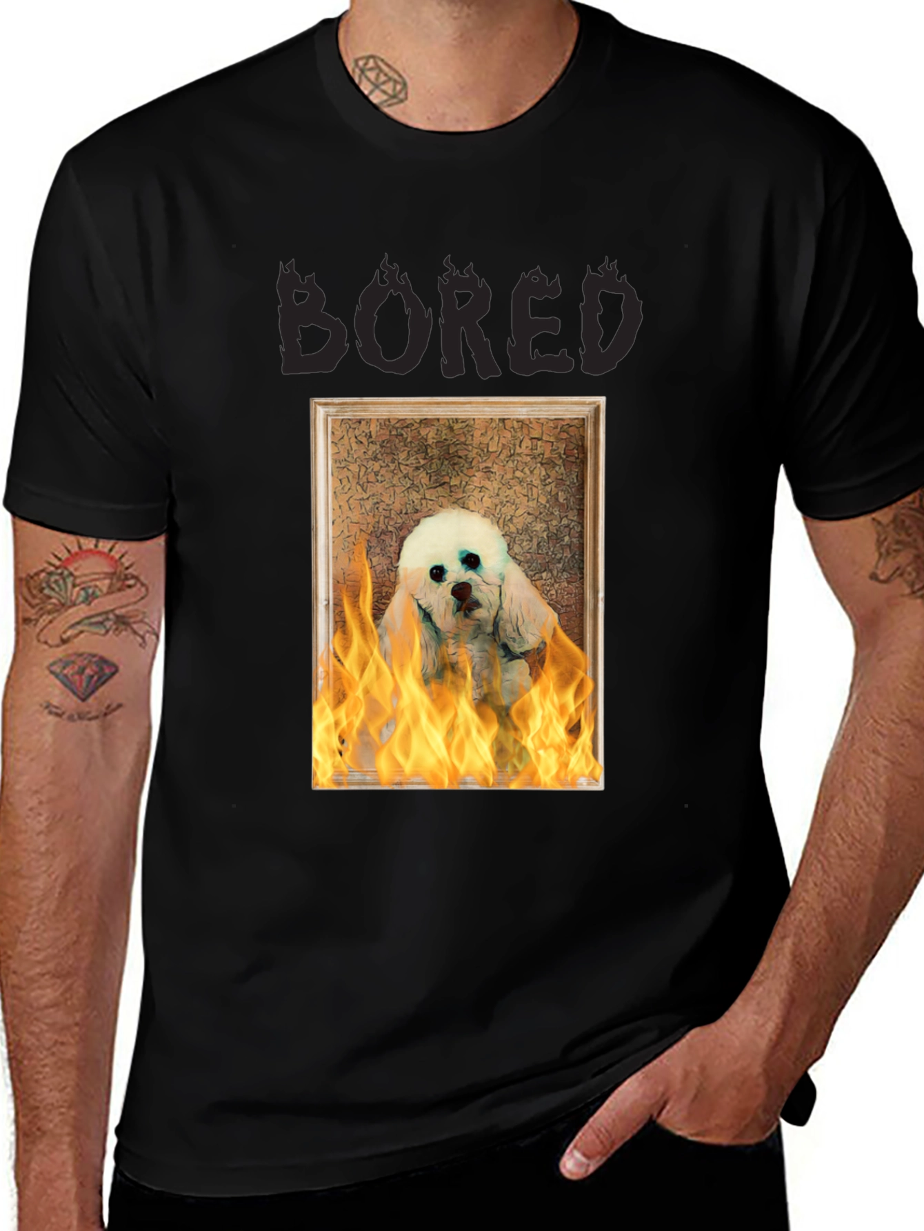 Variant 28 of Bored Dog in Flames Graphic T-Shirt - Unisex