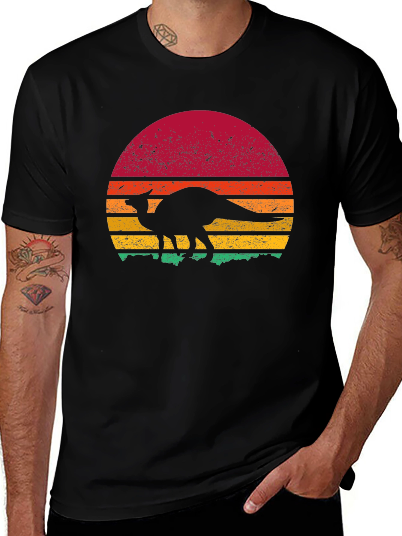 Variant 26 of Retro Dinosaur Sunset Graphic Tee