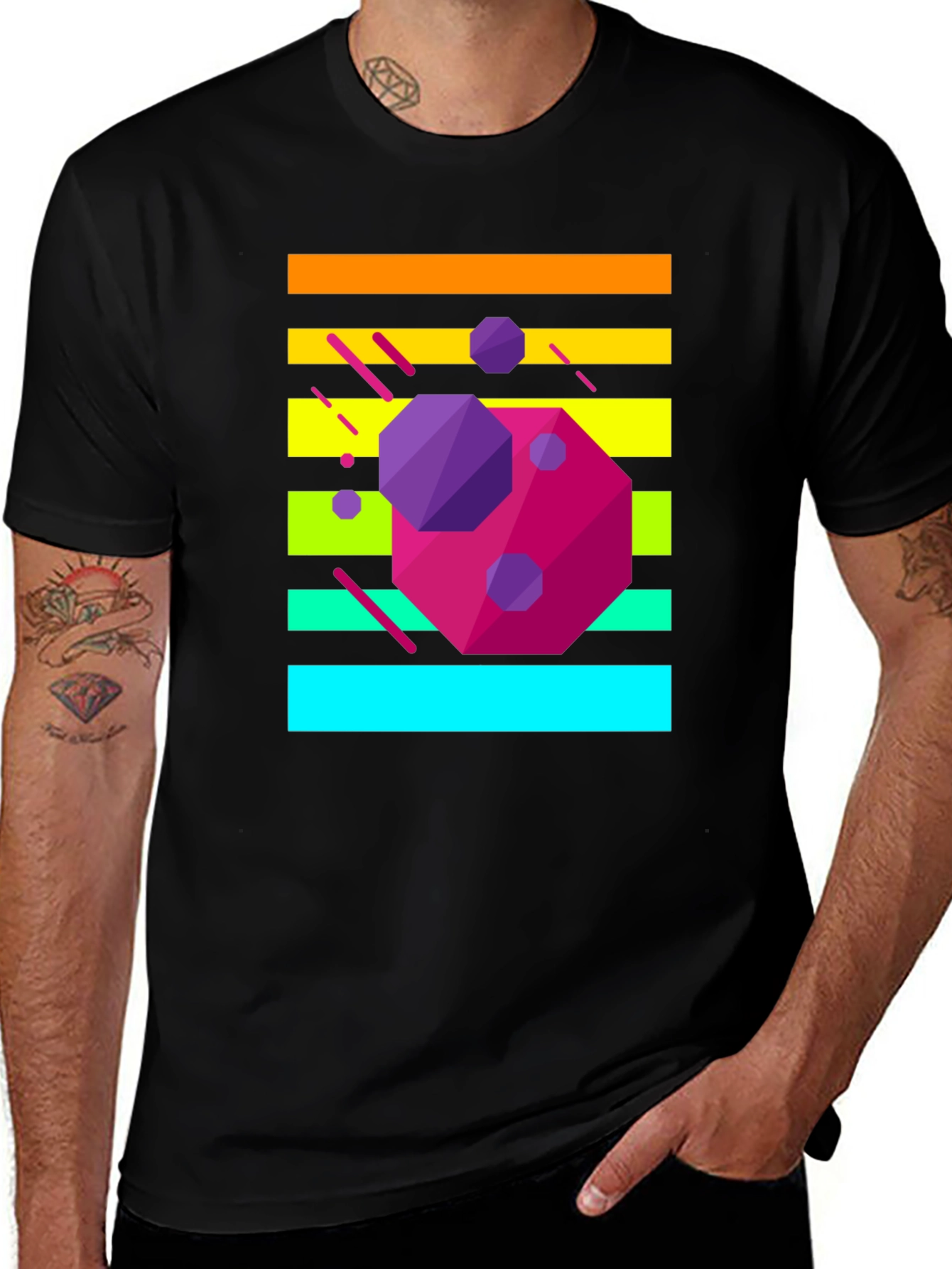 Variant 14 of Retro Geometric Graphic Tee - Black