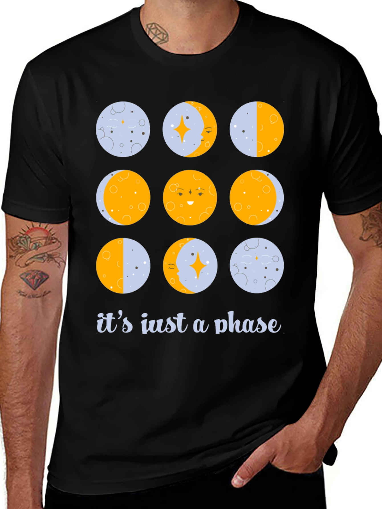 Variant 30 of Moon Phases T-Shirt - "It's Just a Phase" Black Tee