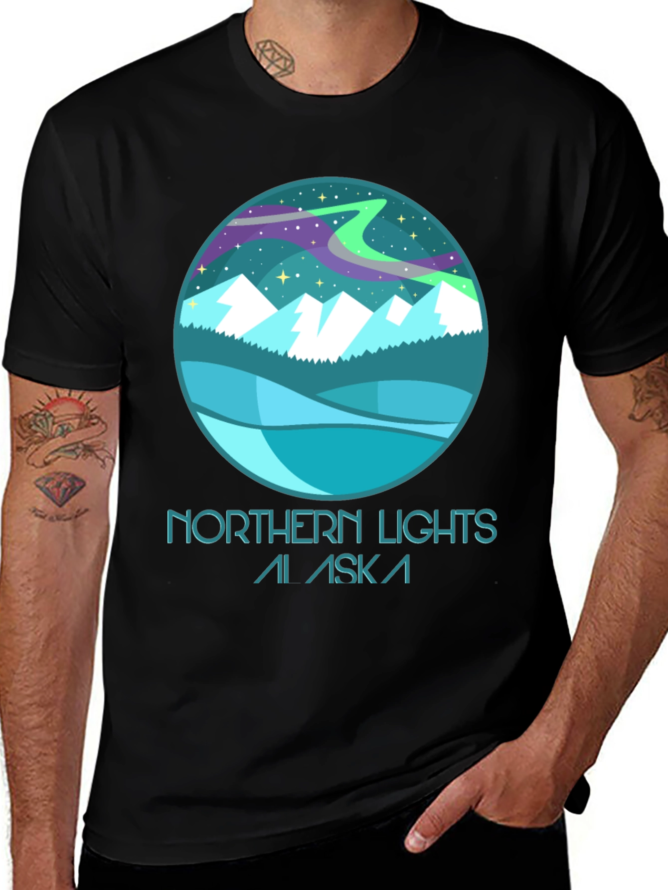 Variant 14 of Northern Lights Alaska Graphic T-Shirt - Round Design