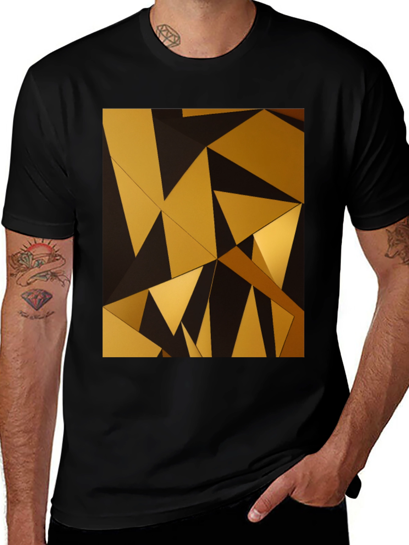 Variant 28 of Geometric Gold Triangle Black T-Shirt
