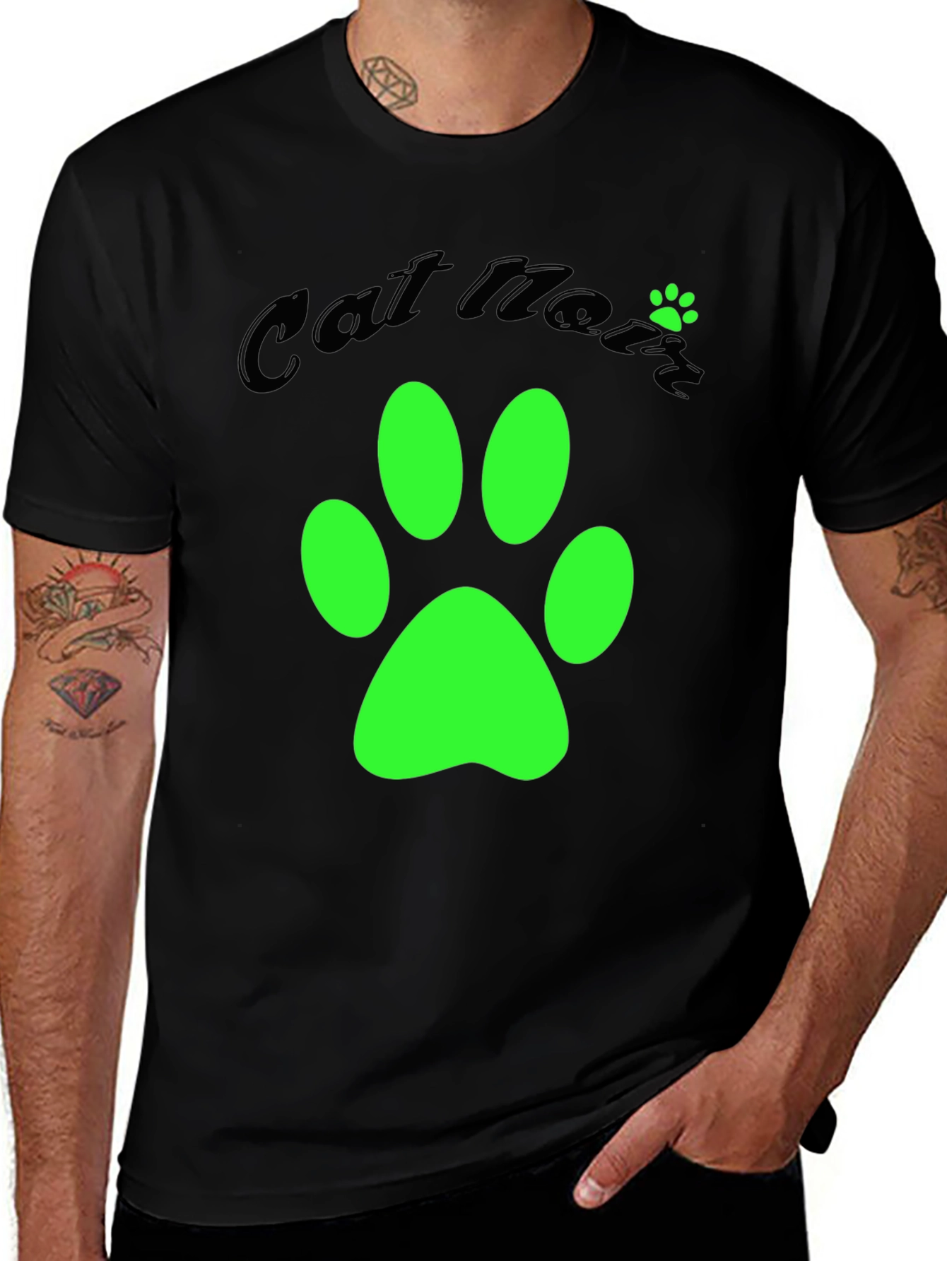 Cat Noir T-Shirt with Green Paw Print Design