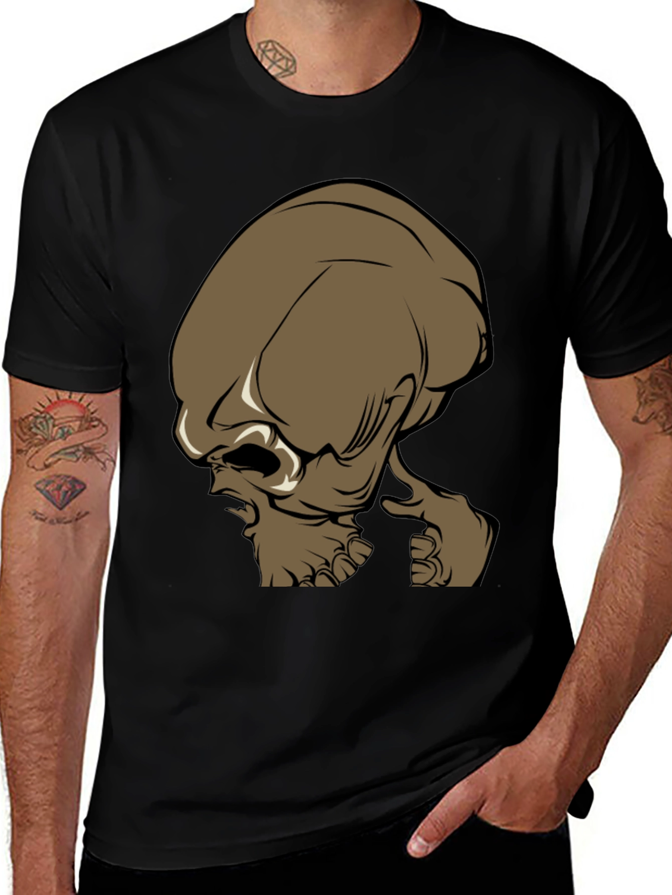 Variant 20 of Brown Alien Head Graphic Tee - Mens Black T-Shirt