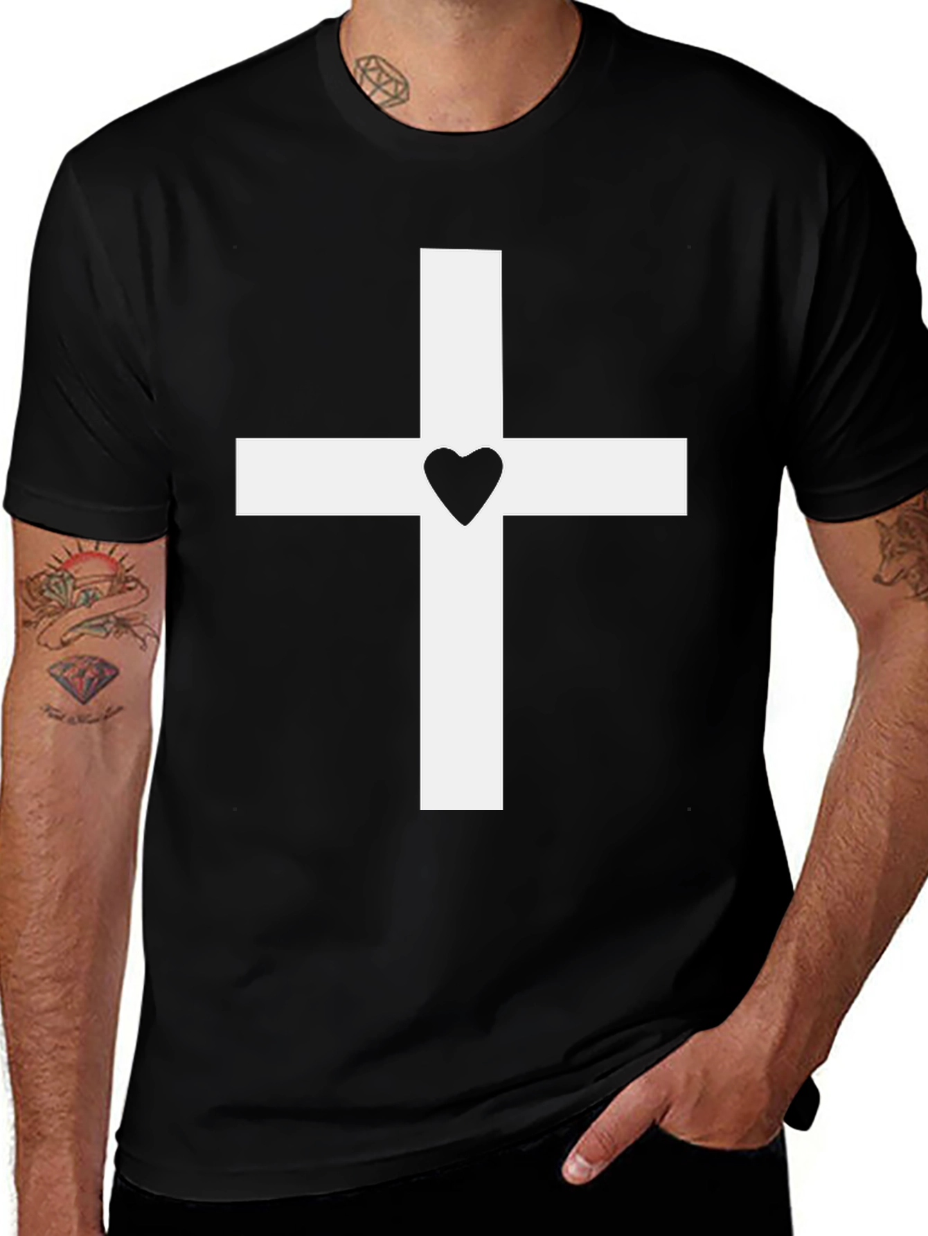 Variant 22 of Heart Cross Graphic Tee - Black