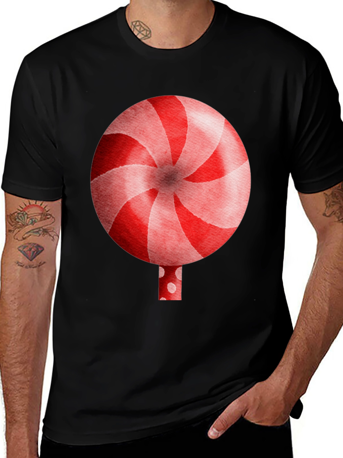 Variant 7 of Whimsical Candy Lollipop Graphic Tee - Black