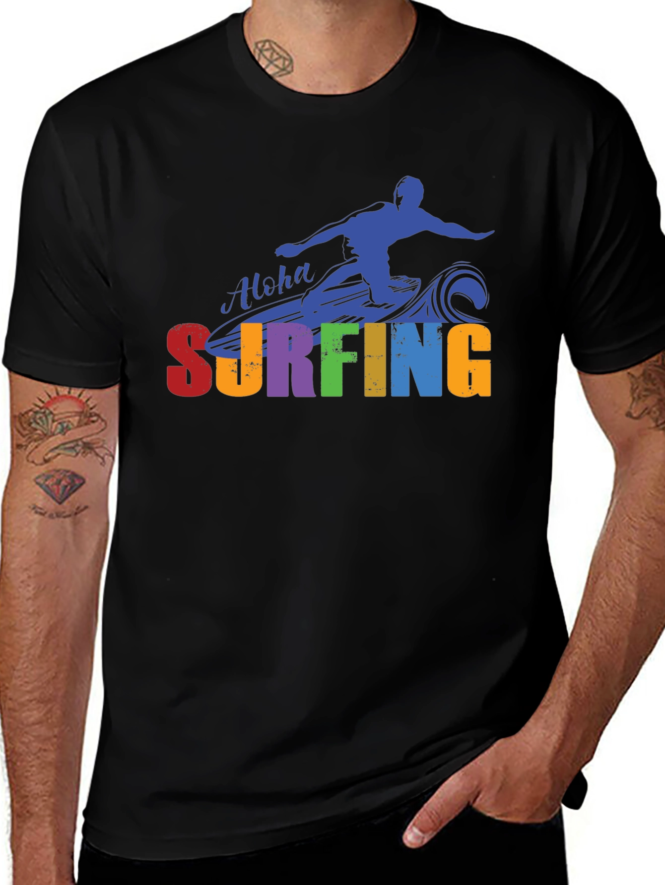Variant 16 of Aloha Surfing Graphic Tee - Black Cotton T-Shirt