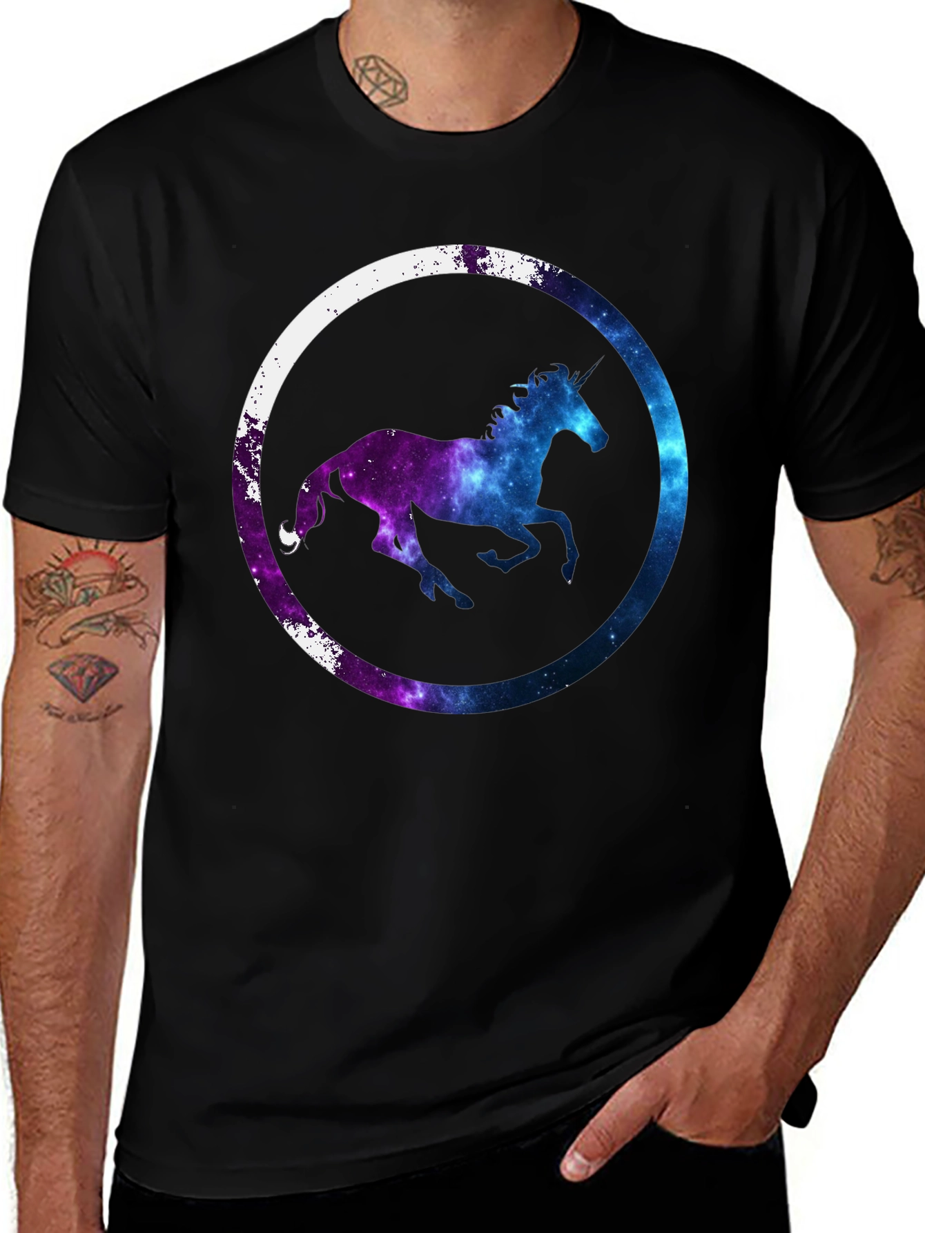 Variant 24 of Galaxy Unicorn Graphic Tee - Black