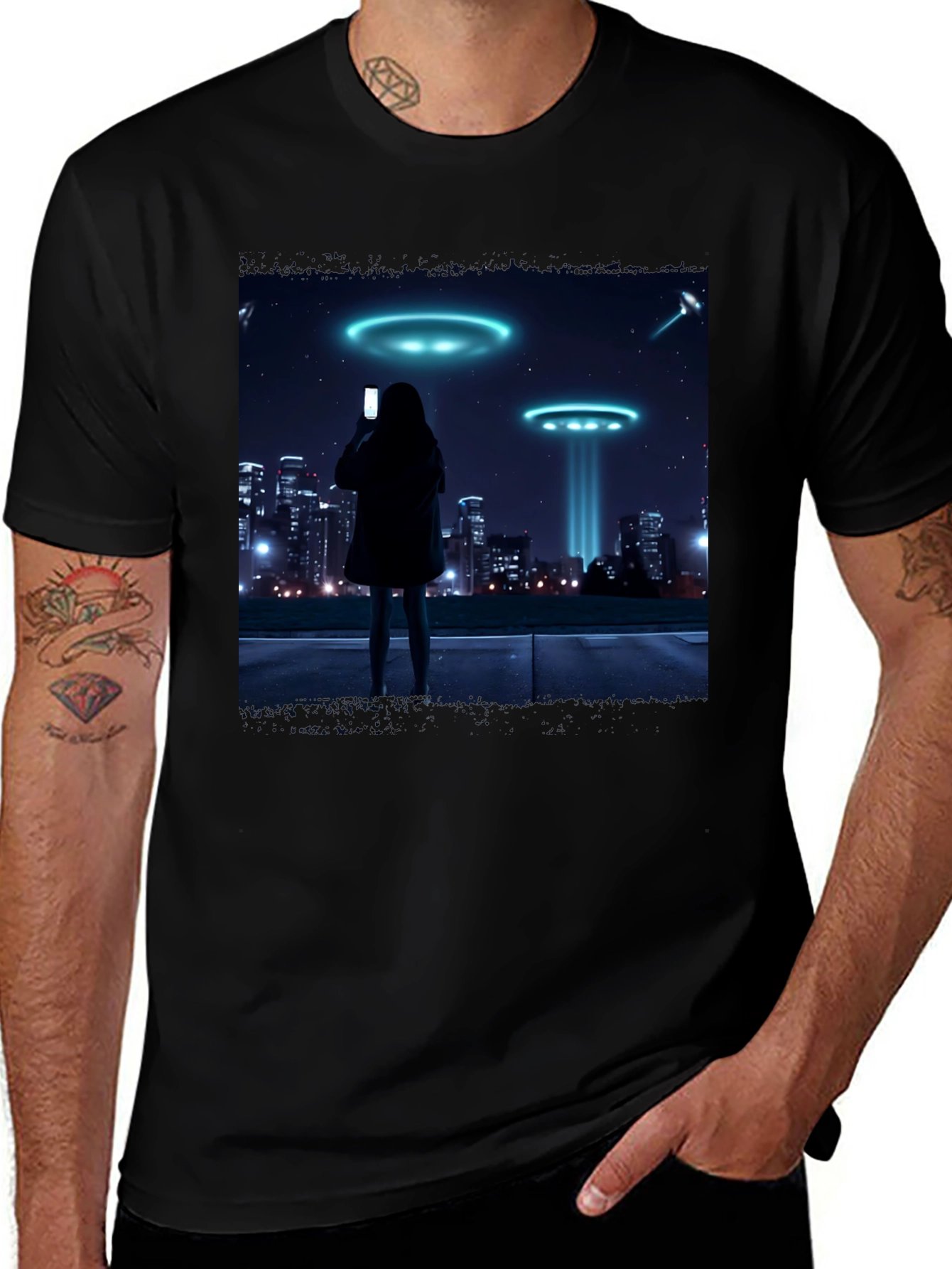 Variant 16 of UFO Abduction Graphic Tee - City Night Design