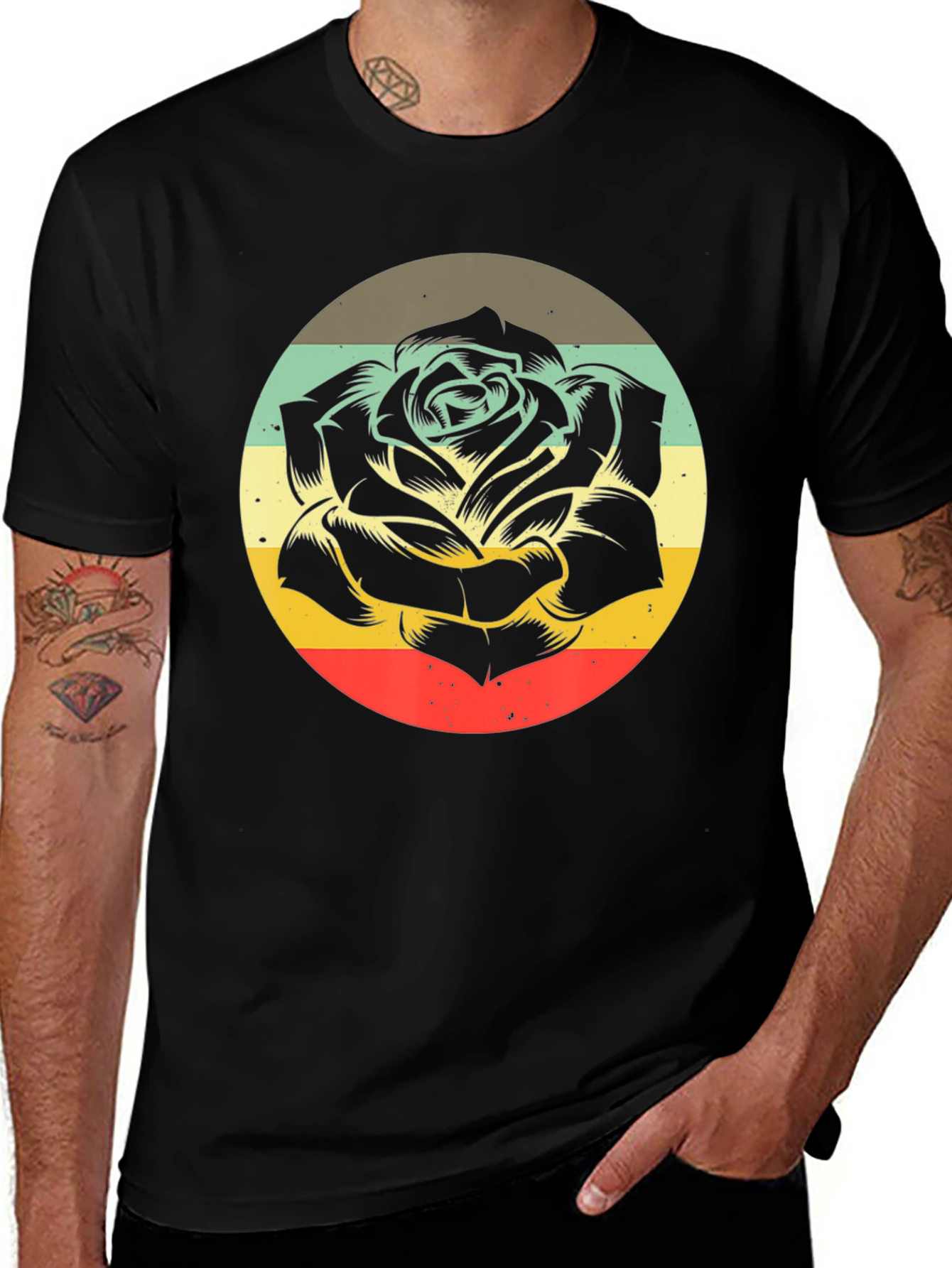 Variant 14 of Retro Rose Graphic T-Shirt - Vintage Floral Design