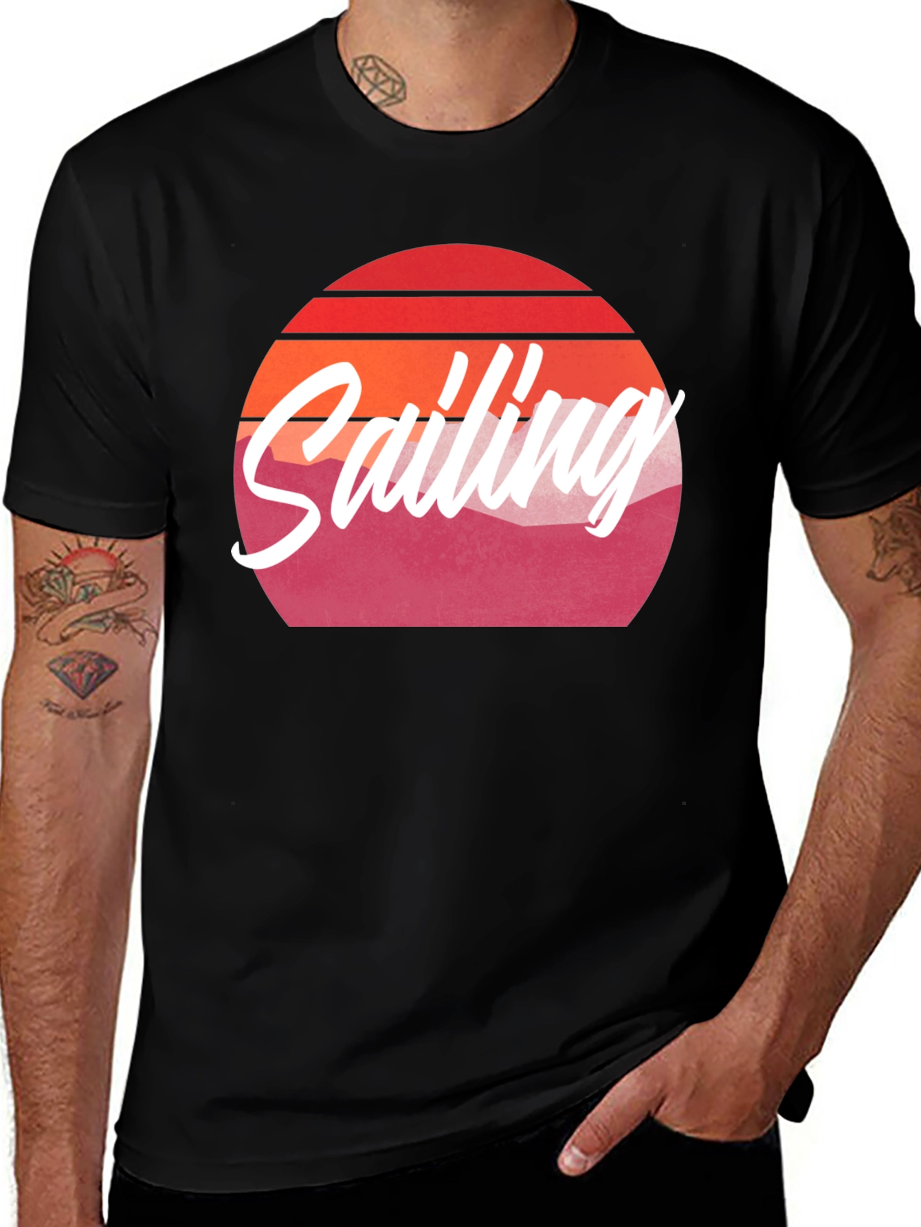 Variant 20 of Retro Sailing Sunset Graphic Tee - Black