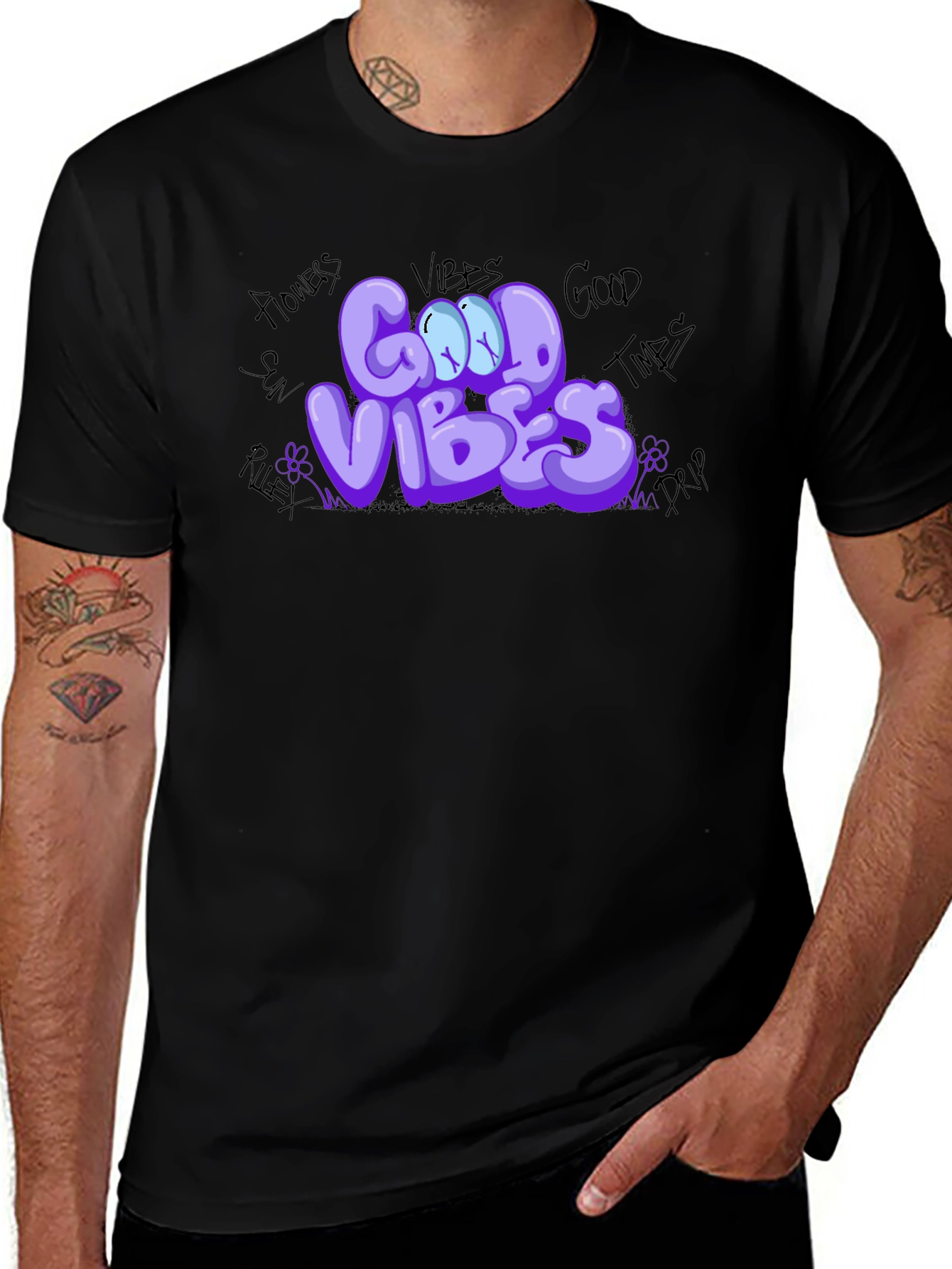 Variant 25 of Good Vibes Graphic Tee - Casual Black T-Shirt