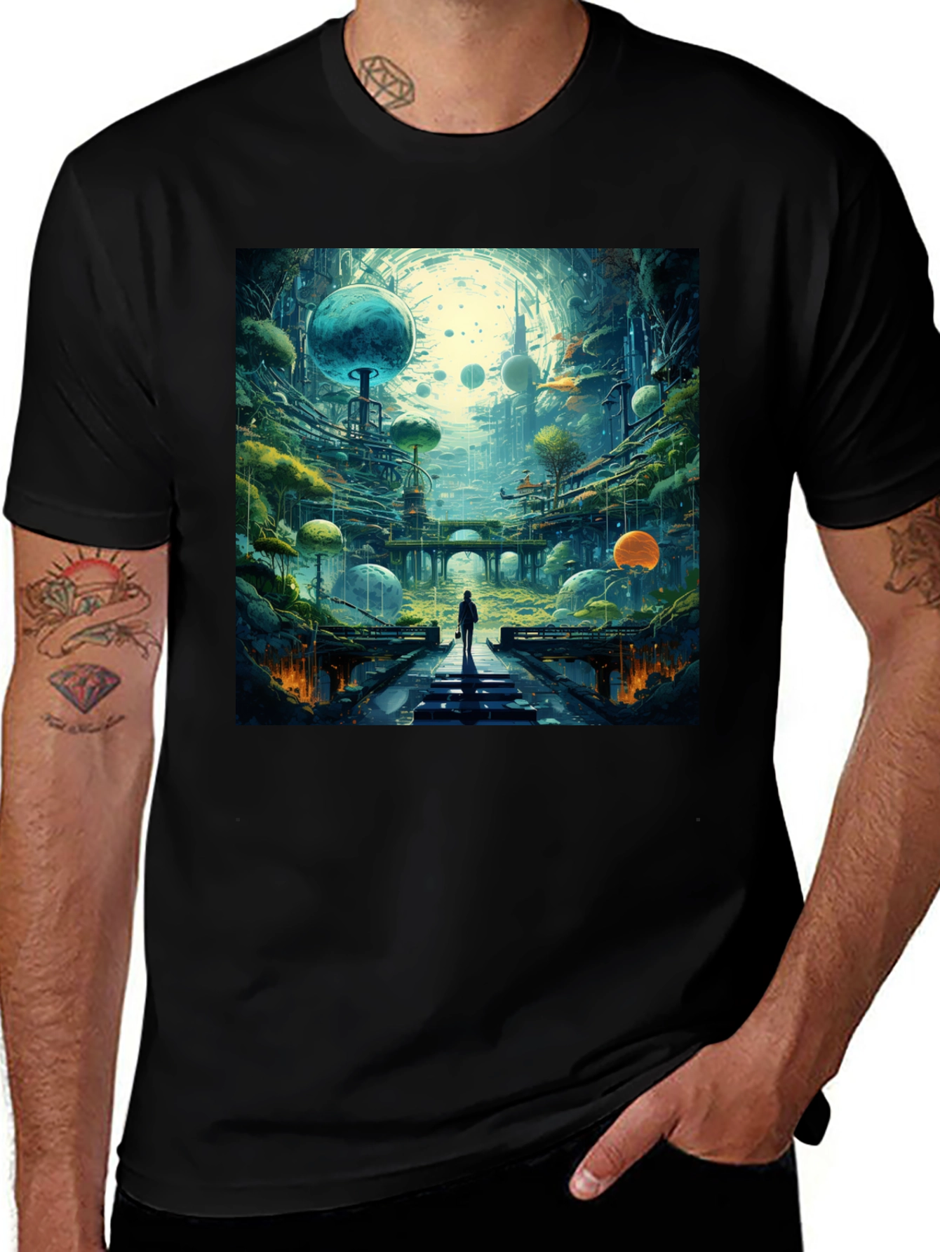 Variant 29 of Sci-Fi Cityscape Black T-Shirt