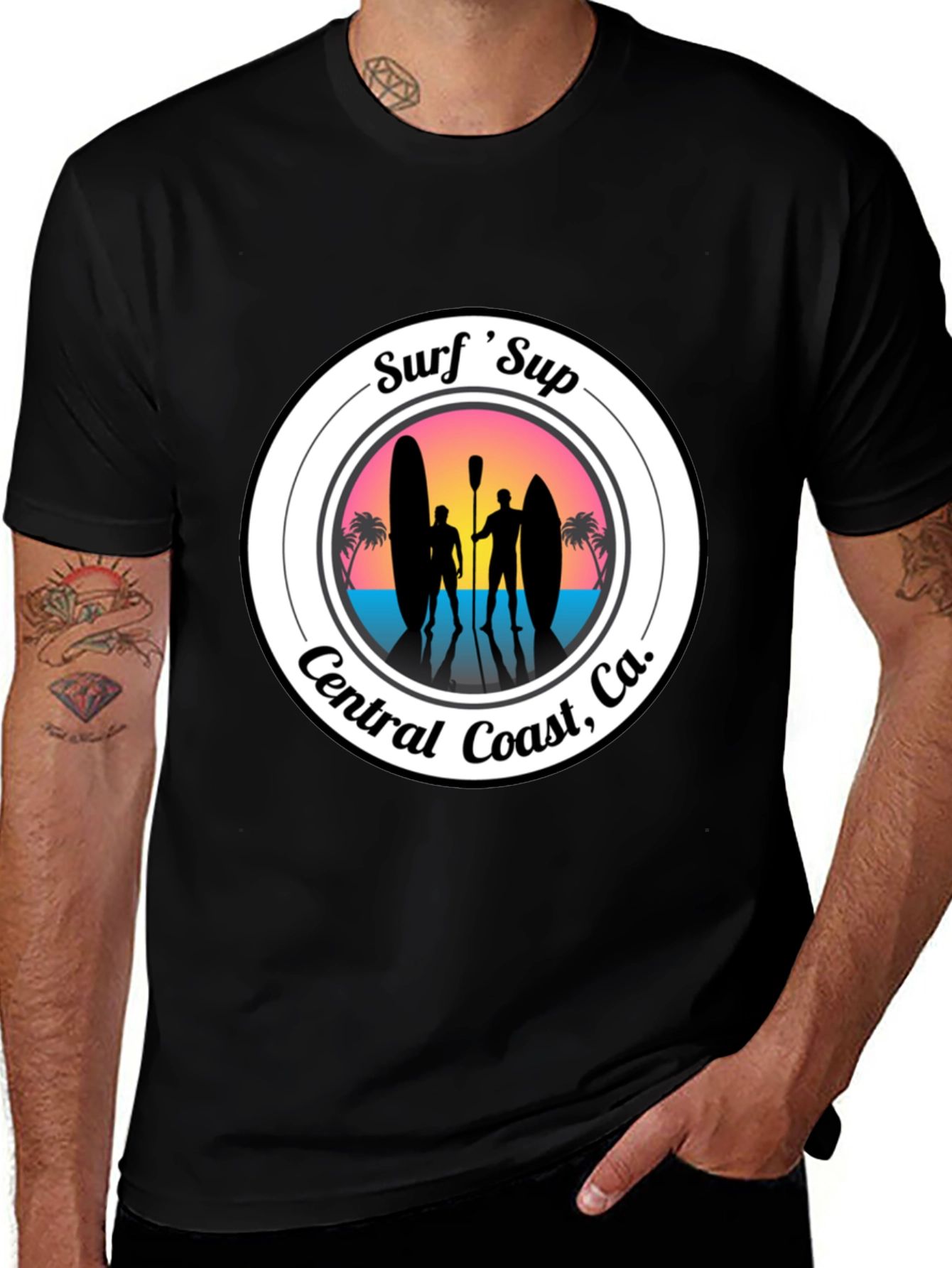 Surf 'Sup Central Coast, CA Black T-Shirt
