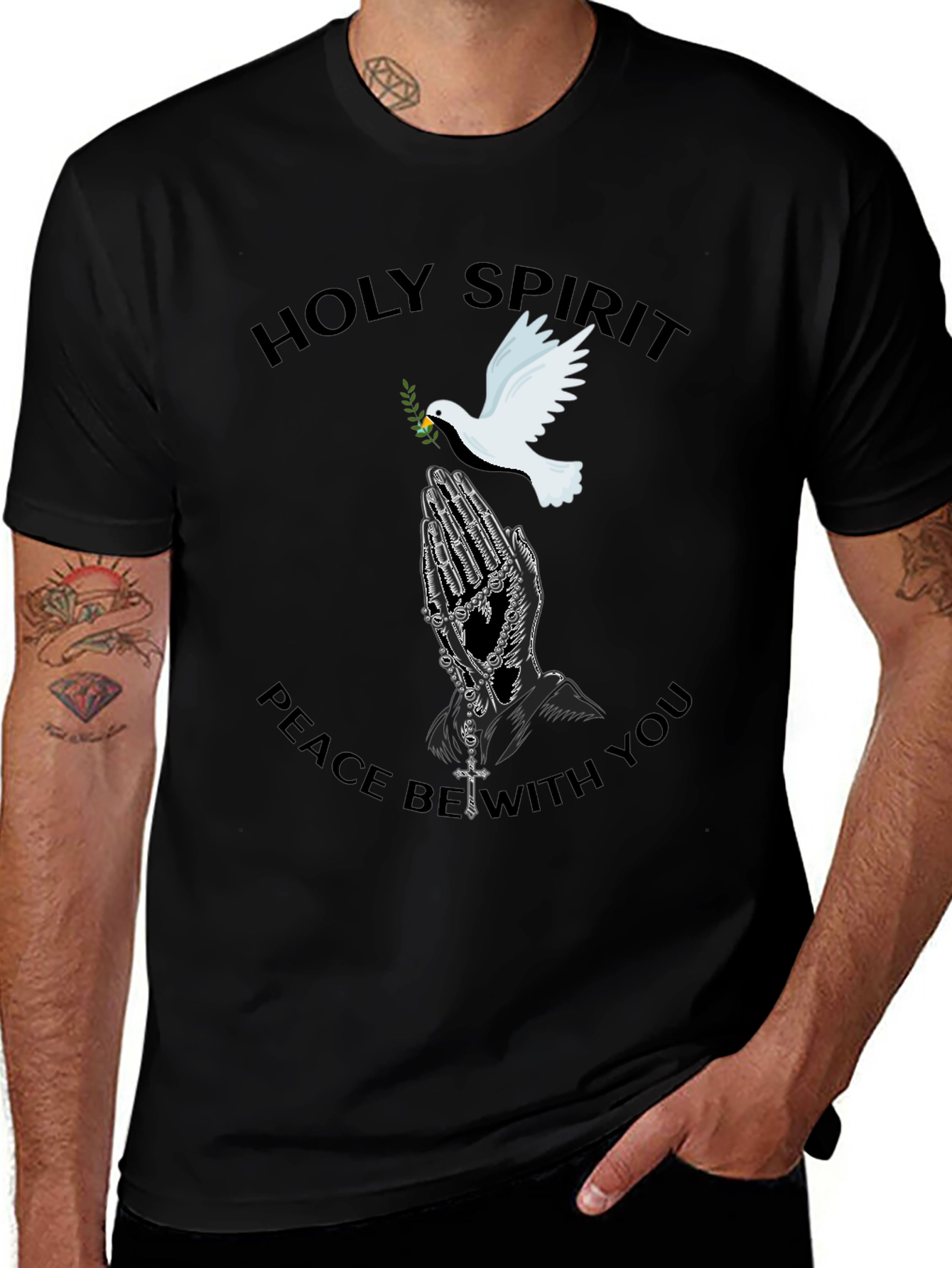 Black Holy Spirit Dove Graphic Black T-Shirt main image