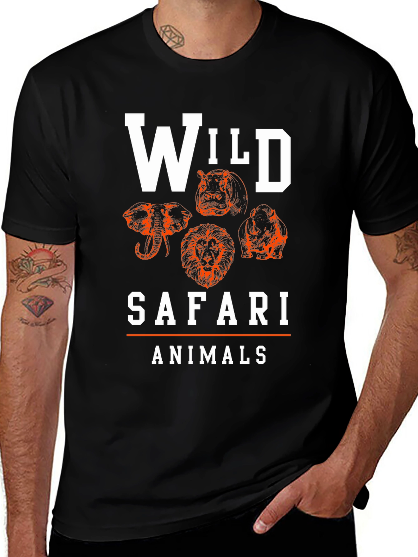 Variant 9 of Wild Safari Animals Graphic Tee - Classic Black T-Shirt
