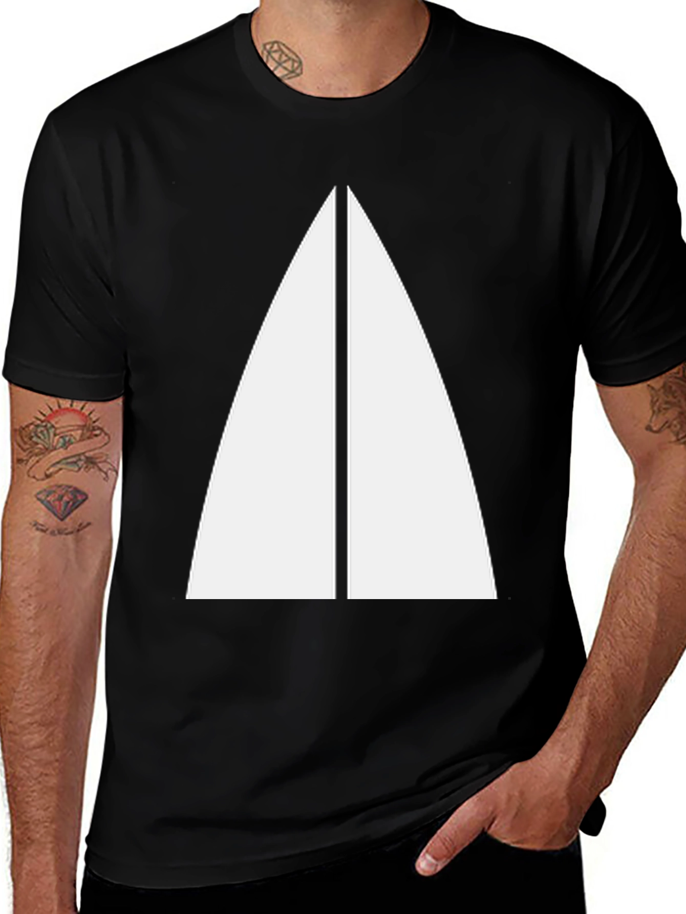 Variant 7 of Minimalist White Triangle Graphic Black T-Shirt