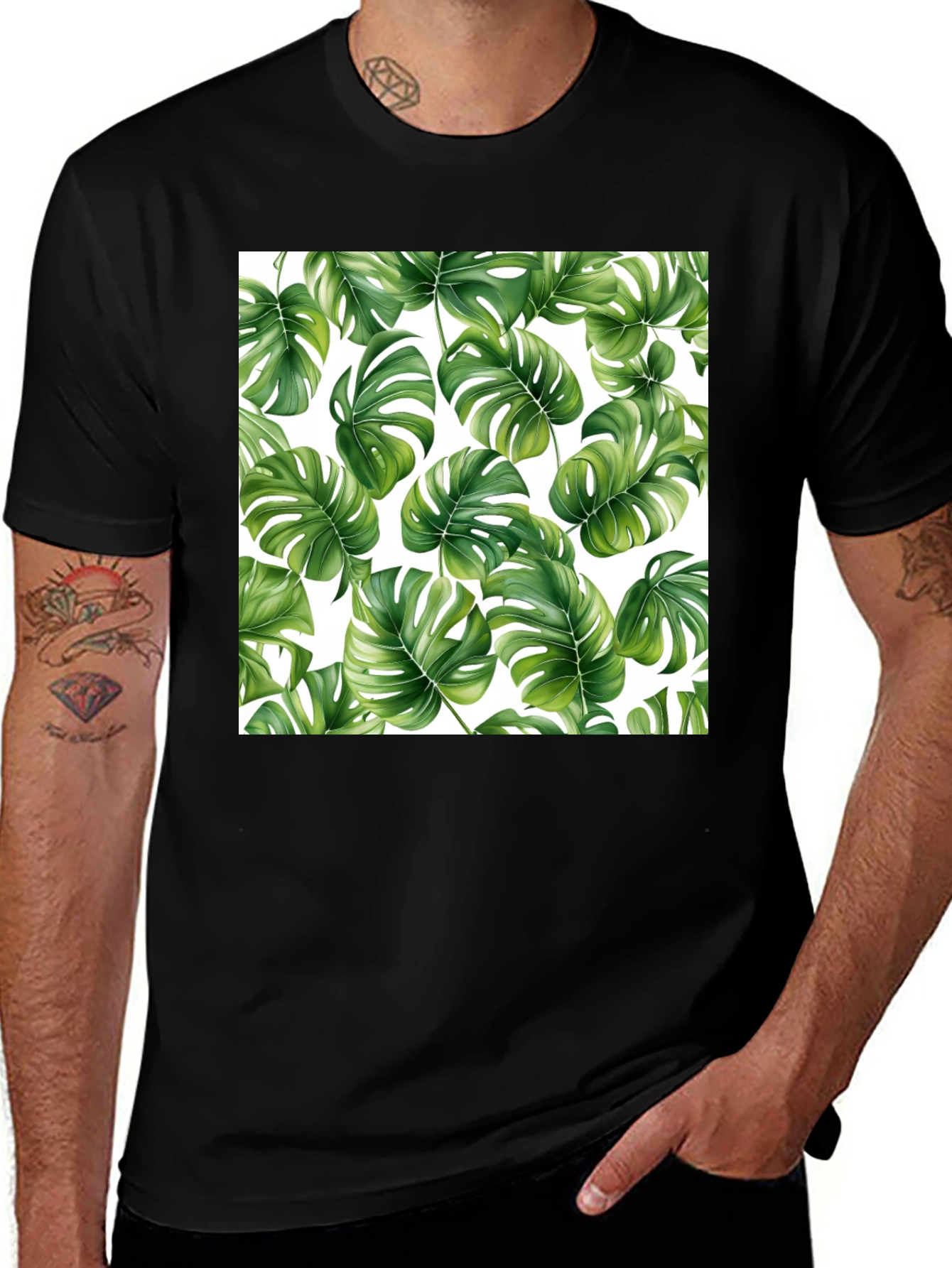 Variant 21 of Tropical Monstera Leaf Black T-Shirt