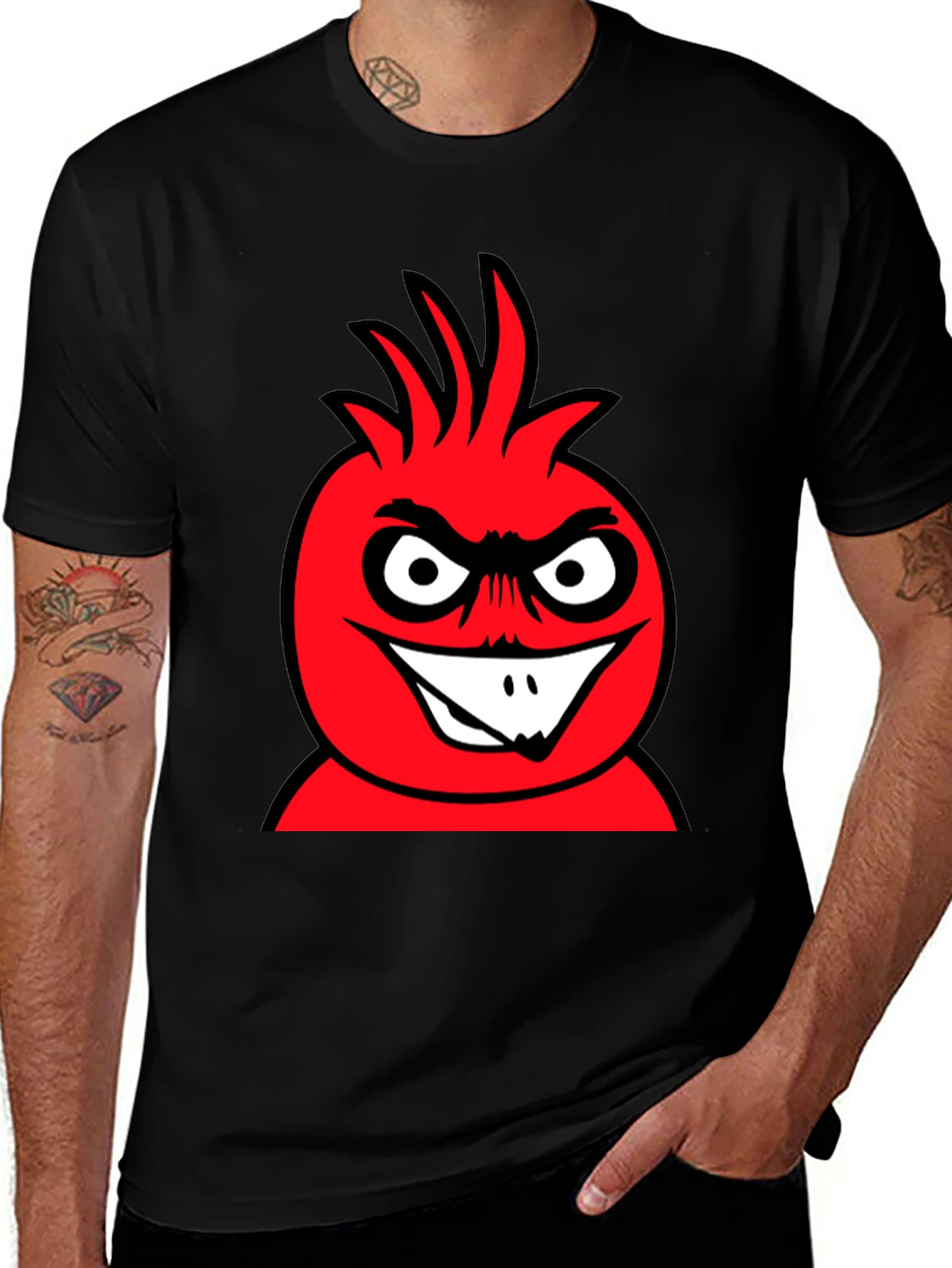 Variant 26 of Men's Black T-Shirt with Red Cartoon Graphic