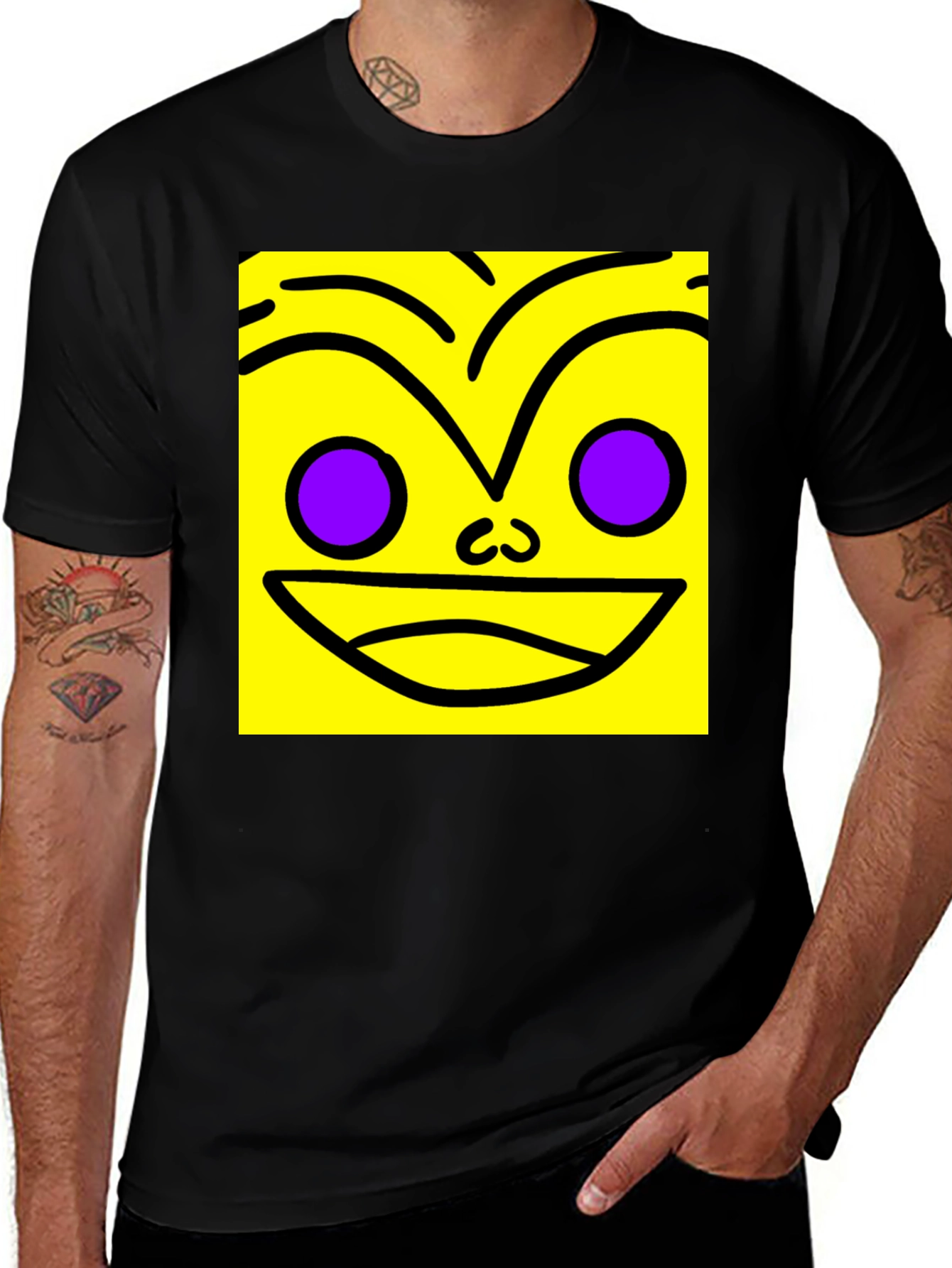 Variant 13 of Funky Face Graphic Tee - Black Cotton Blend Shirt