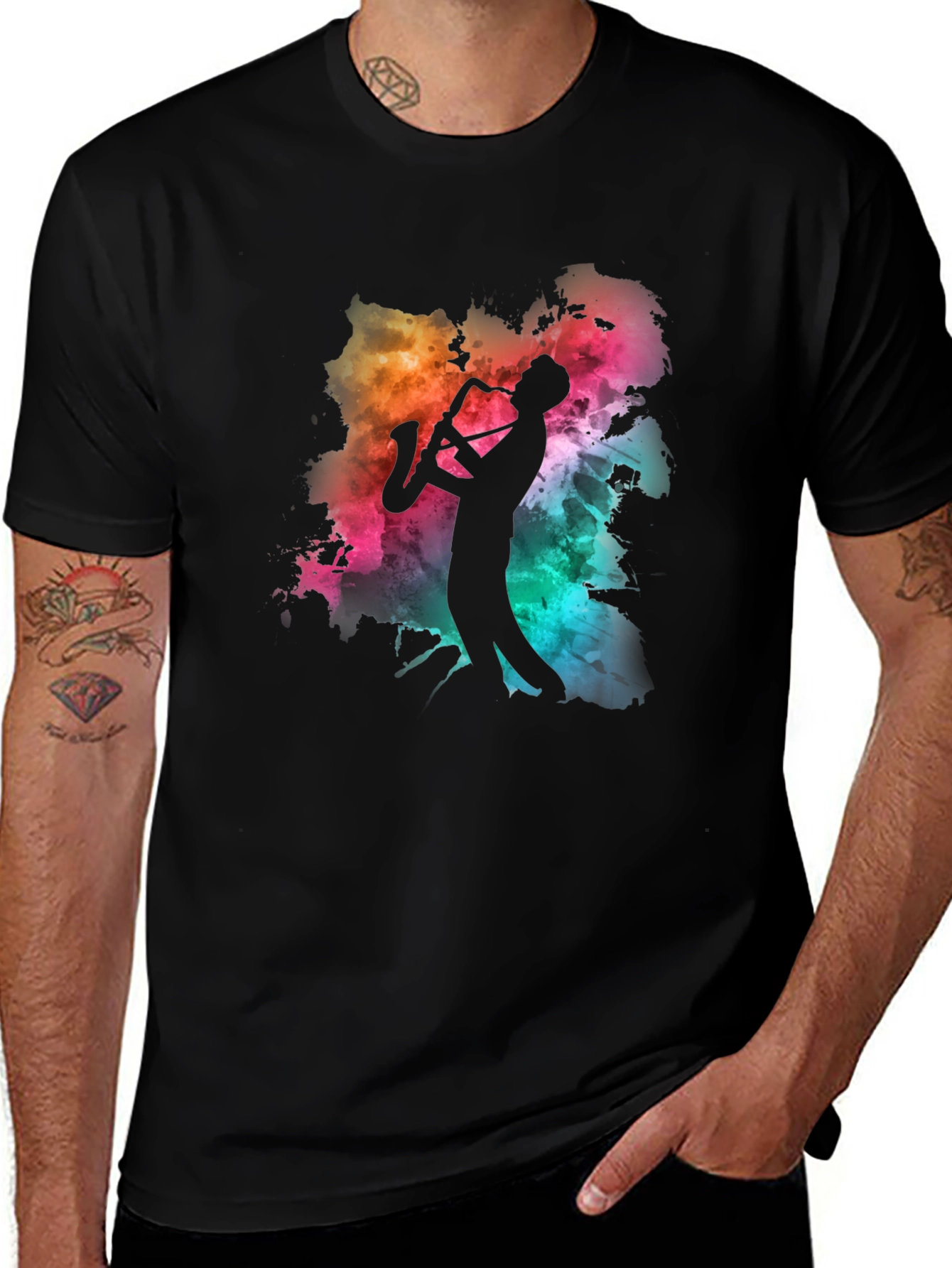 Variant 22 of Saxophone Player Graphic Tee - Men's Black T-Shirt