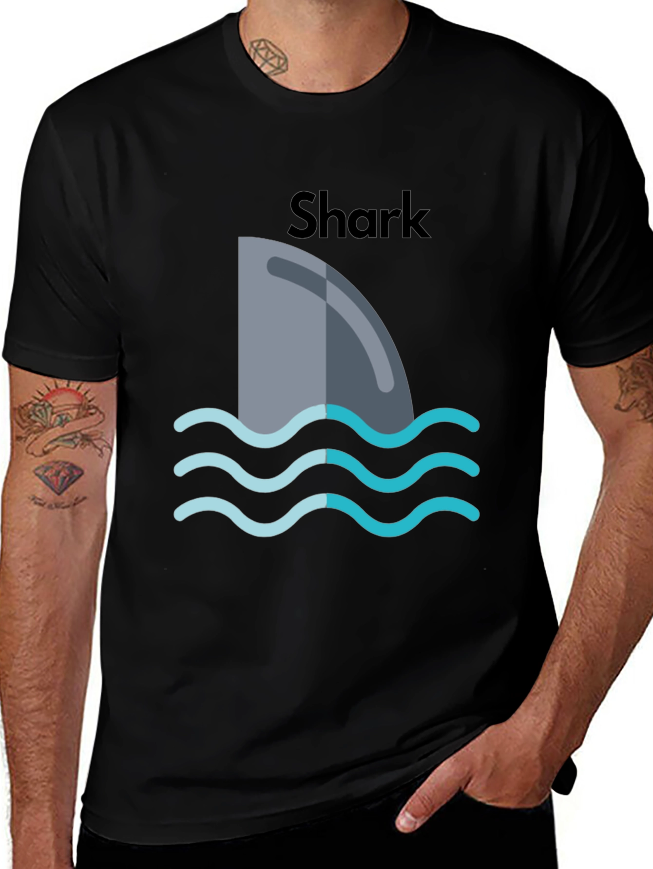Variant 29 of Shark Fin Graphic Black T-Shirt
