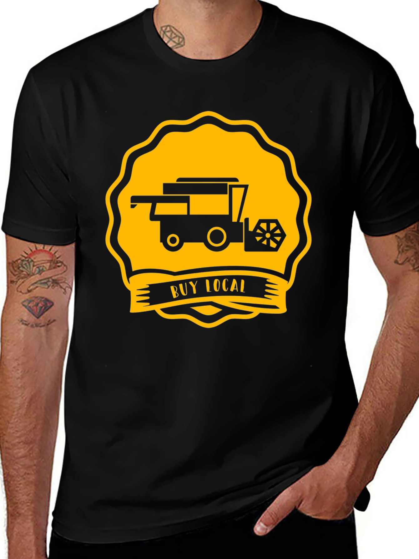 Variant 3 of Buy Local Tractor Tee - Black Cotton T-Shirt