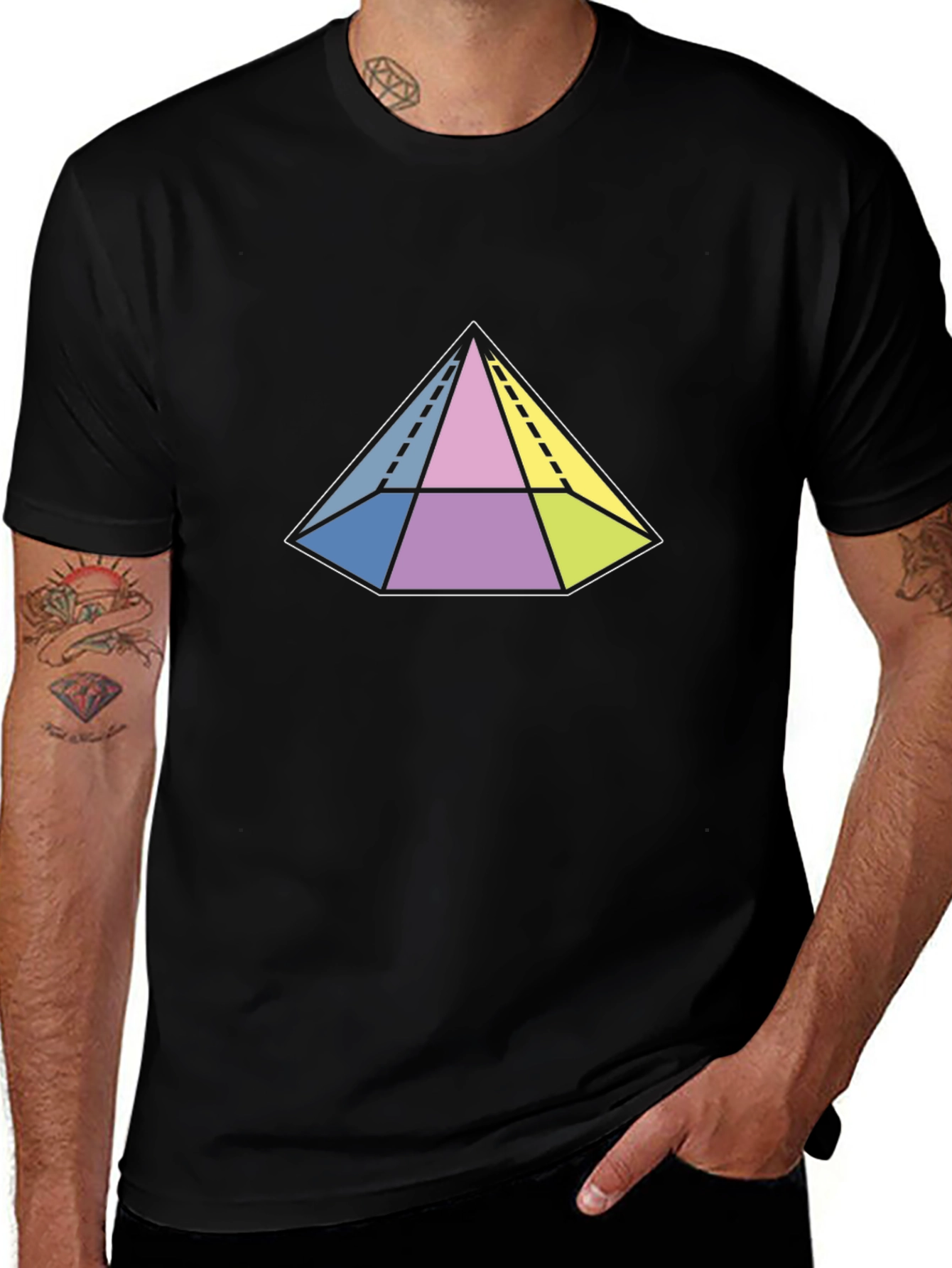 Variant 16 of Geometric Pyramid Graphic Tee - Black
