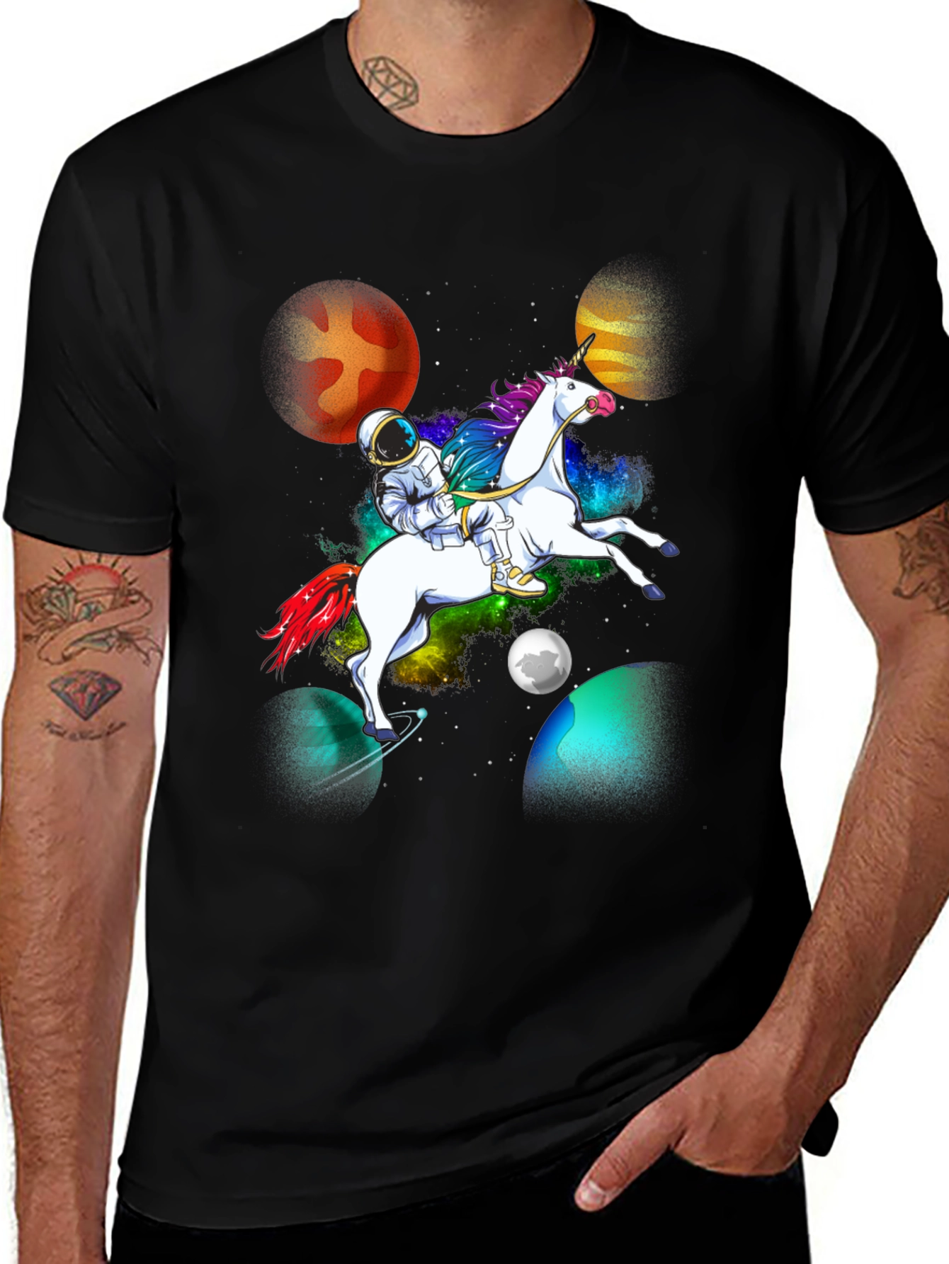 Black Astronaut Unicorn Galaxy T-Shirt main image