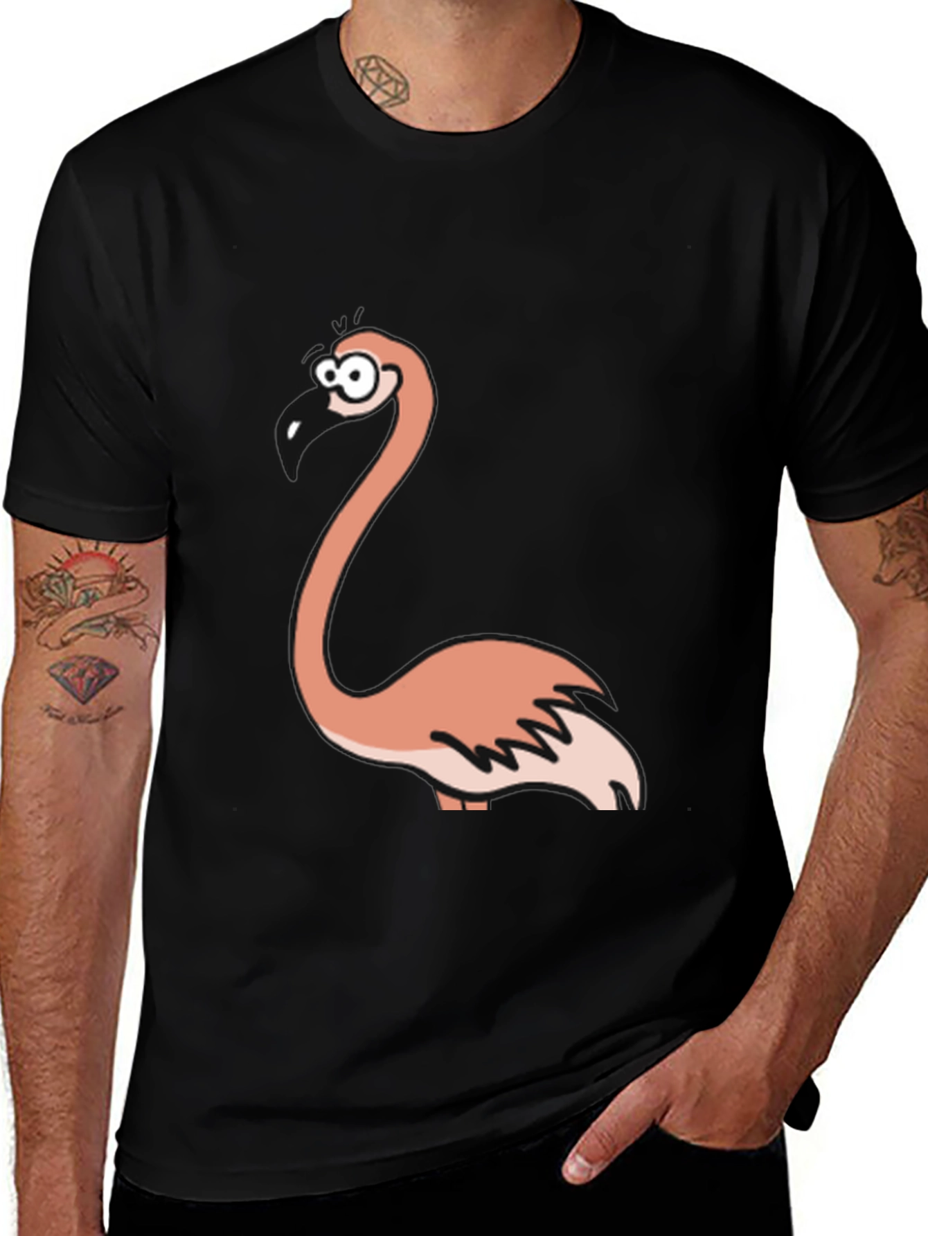 Variant 19 of Funny Flamingo Graphic Black T-Shirt