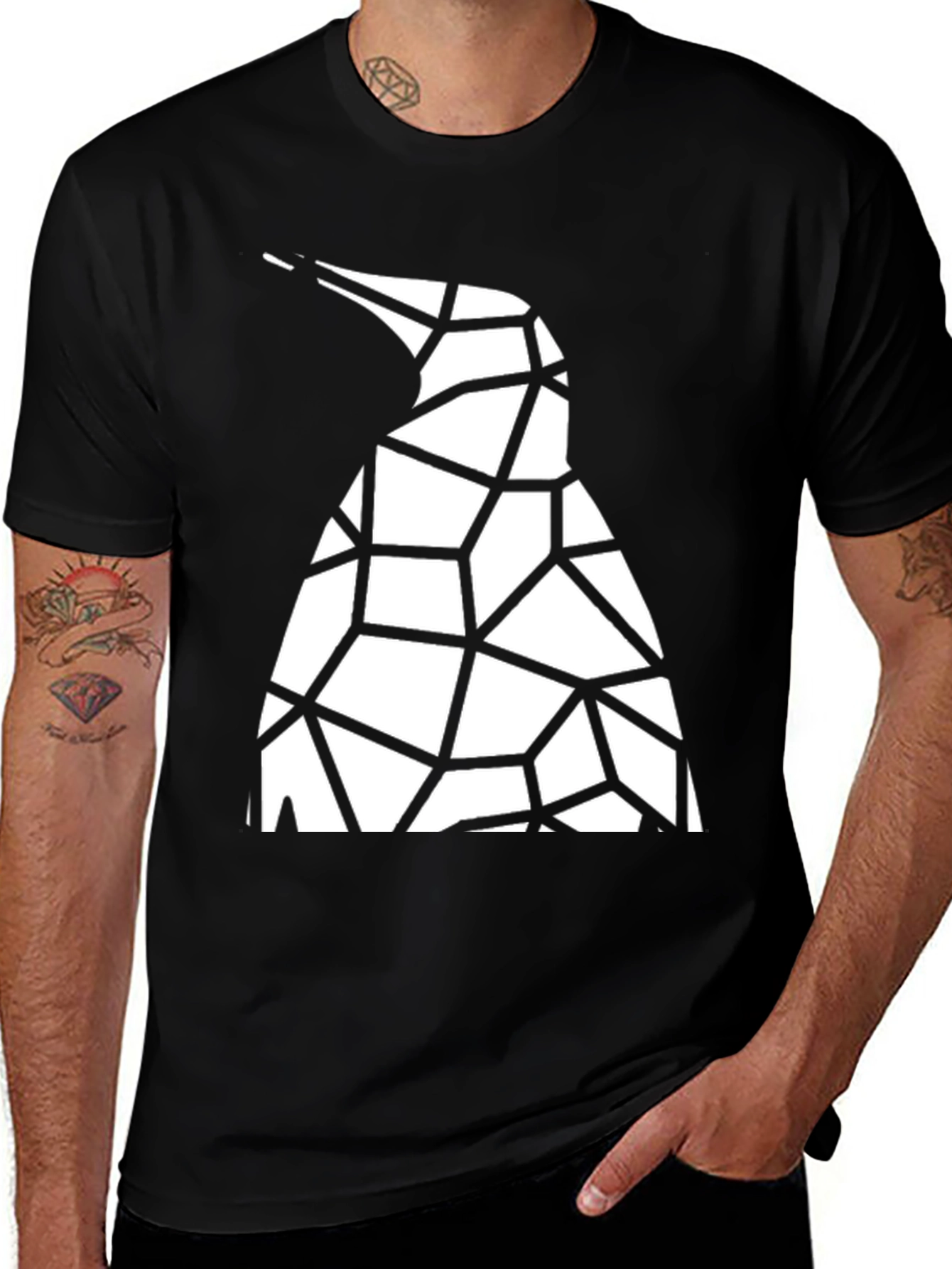 Variant 18 of Geometric Penguin Black T-Shirt