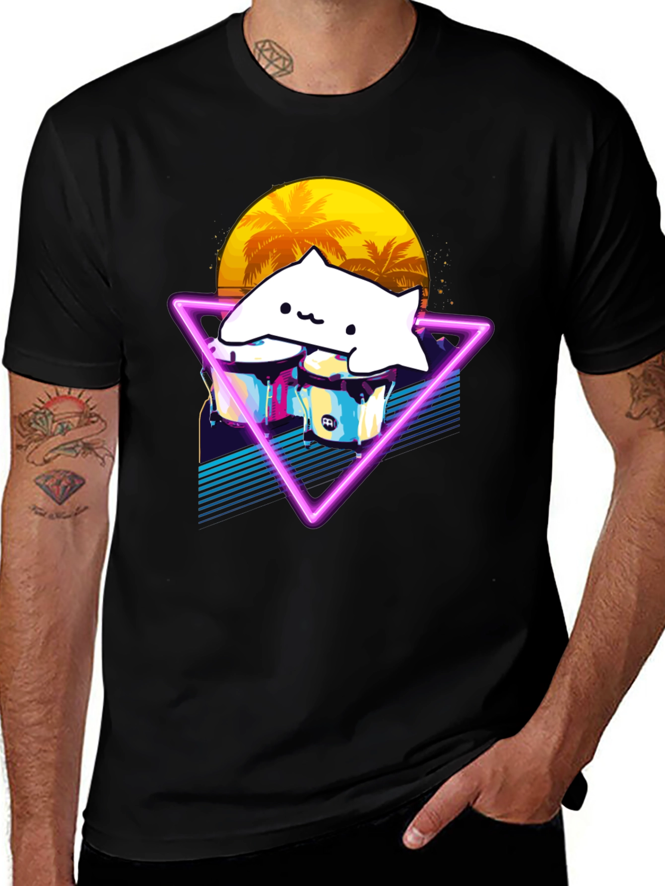 Variant 16 of Retro Bongo Cat Drummer T-Shirt - Black