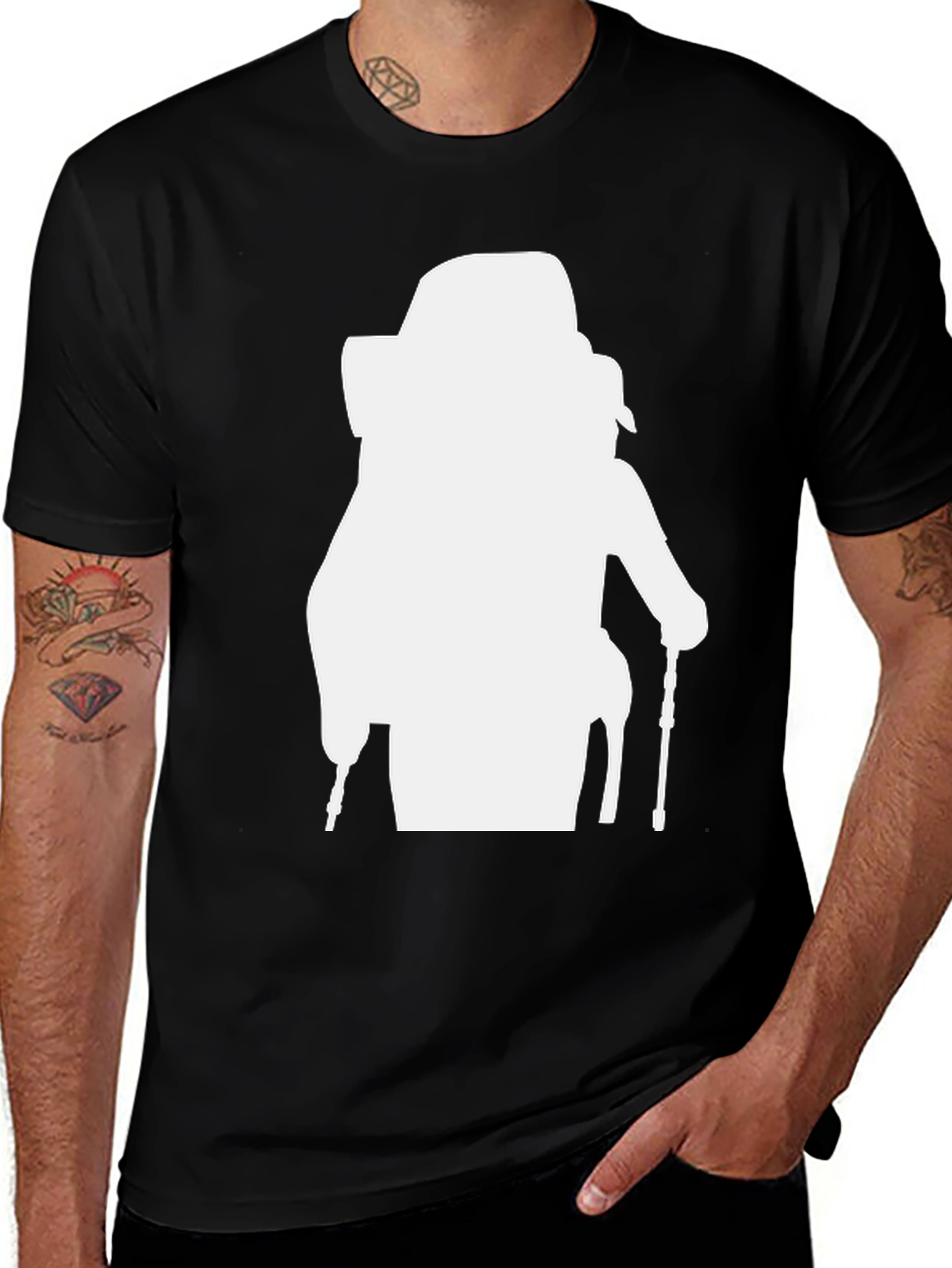 Variant 27 of Hiker Silhouette Graphic Tee - Black Cotton Blend