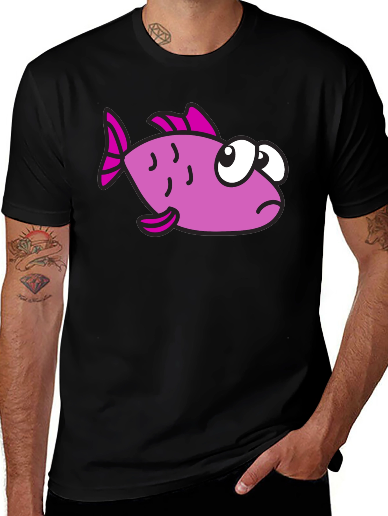 Variant 9 of Funny Cartoon Fish Black T-Shirt