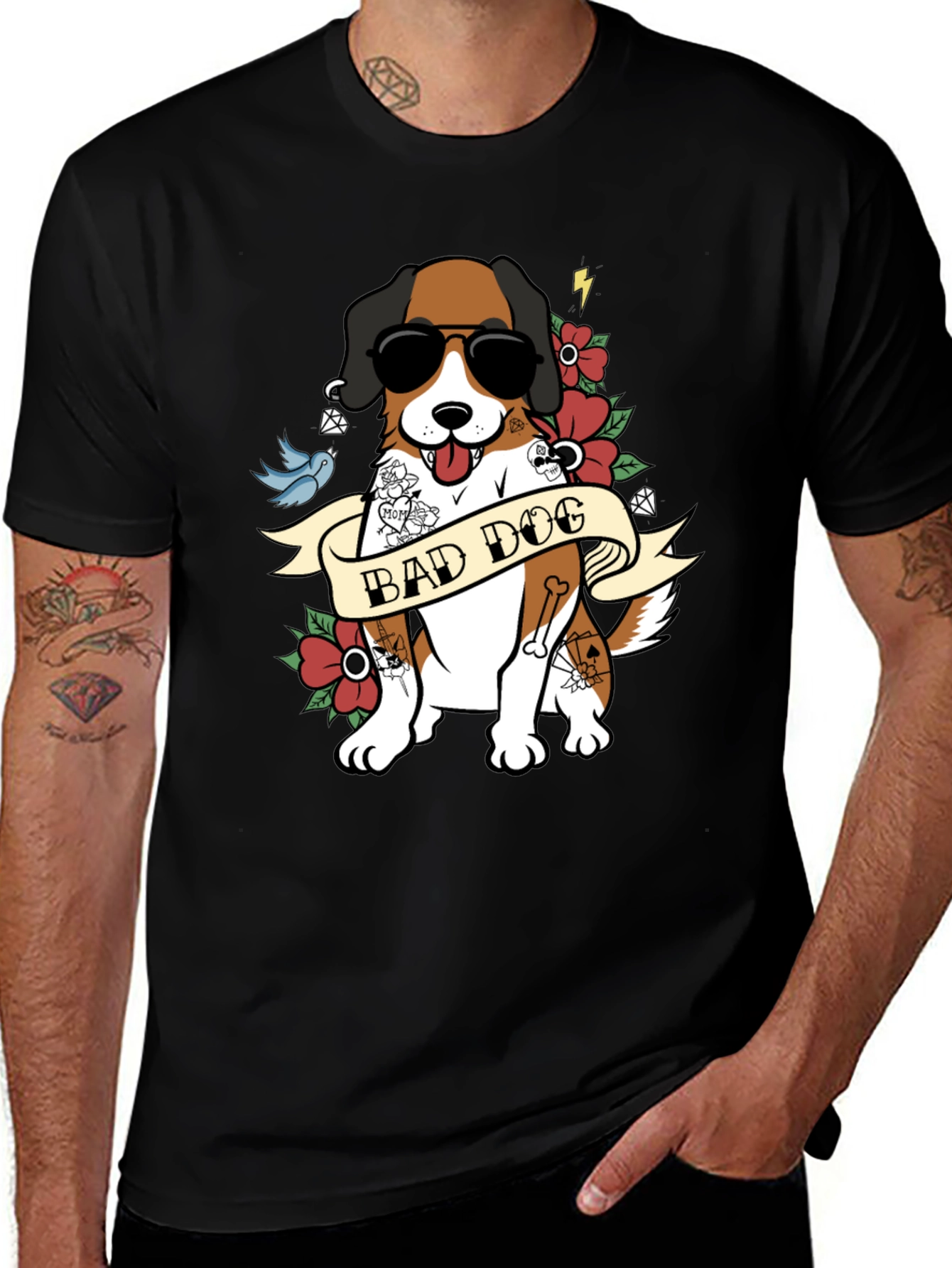 Bad Dog Tattoo T-Shirt - Cool Canine Graphic Tee