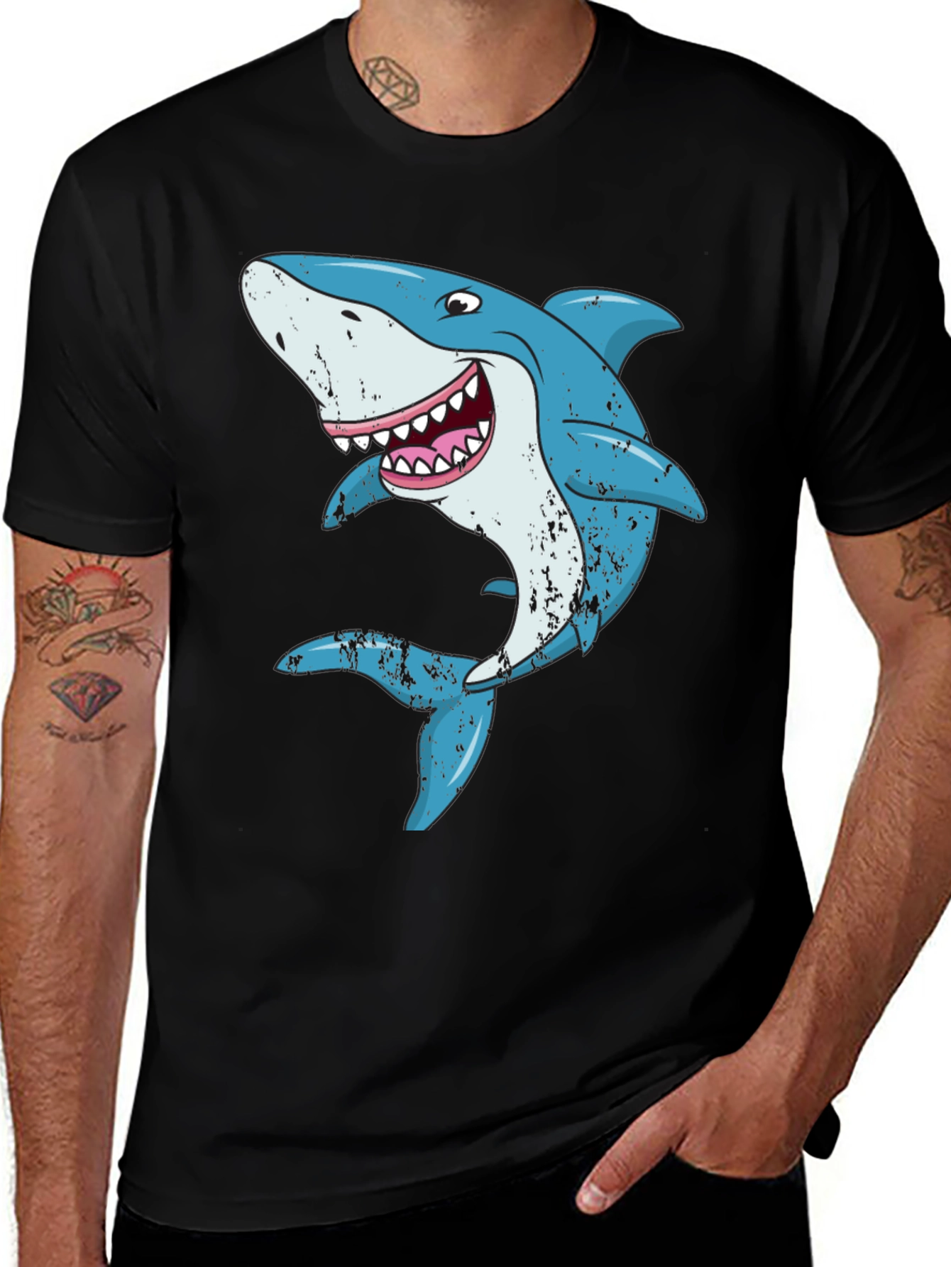 Variant 24 of Cartoon Shark Graphic Black T-Shirt