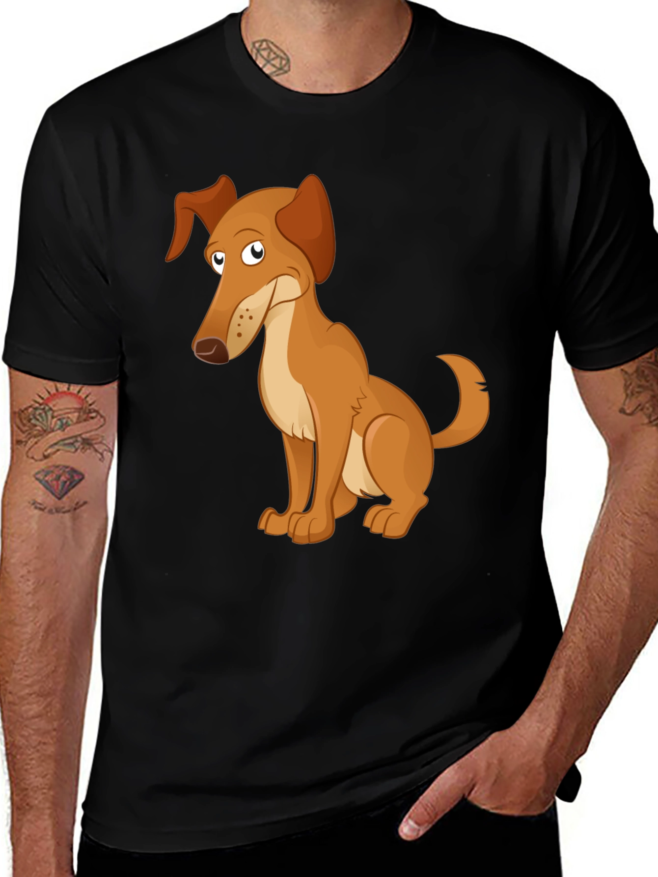 Variant 23 of Cartoon Dog Graphic T-Shirt - Black