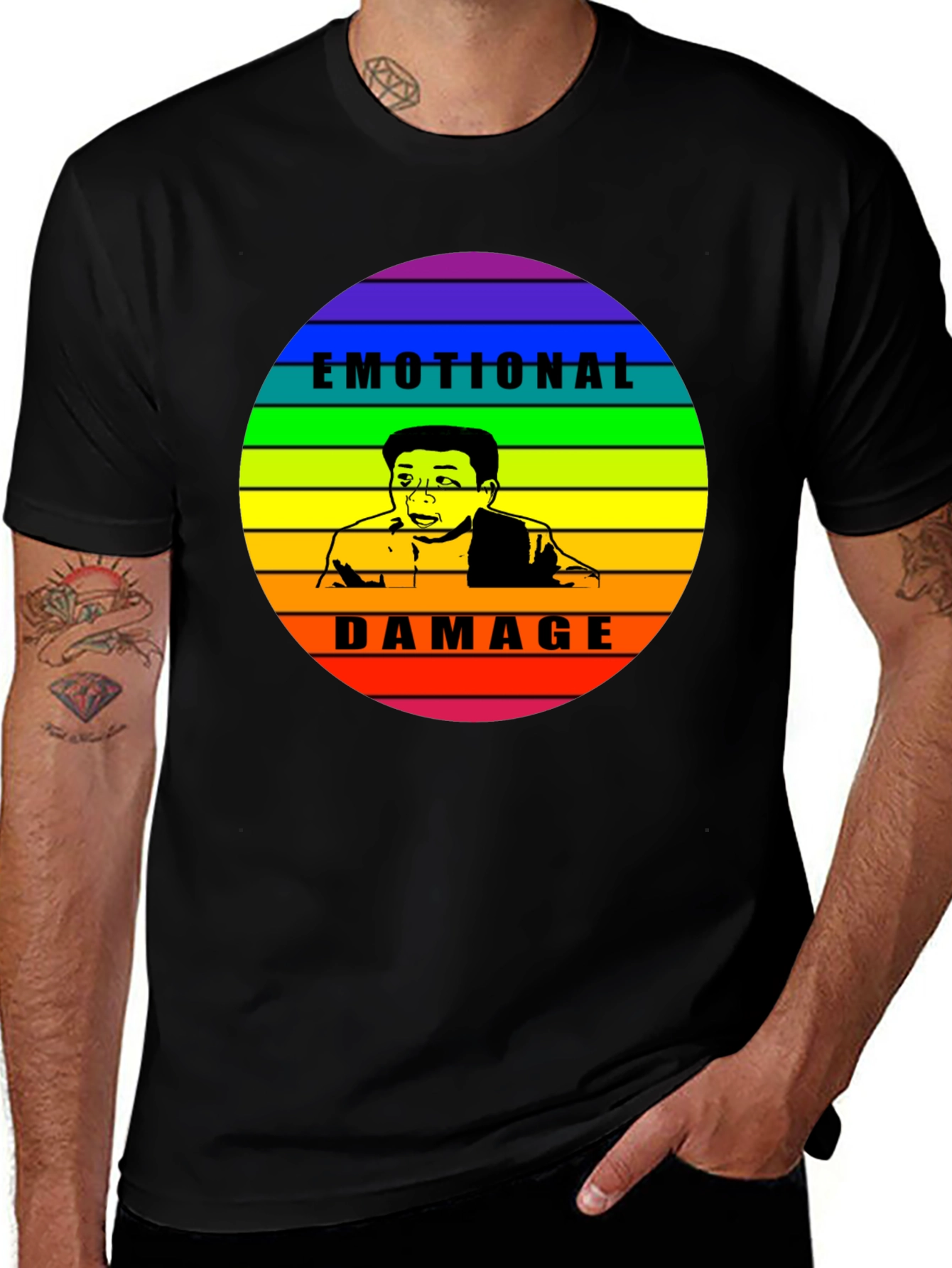 Variant 26 of Emotional Damage Meme Rainbow Graphic Black T-Shirt