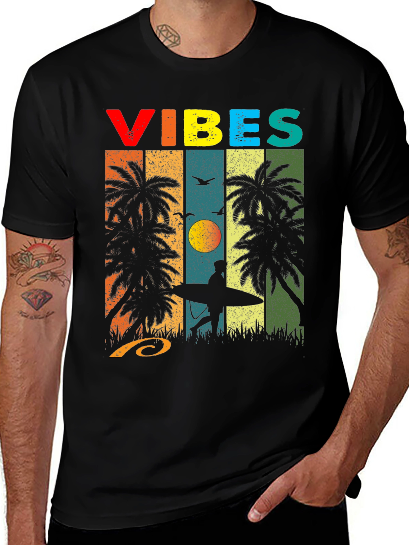 Retro Vibes Palm Tree Surf T-Shirt