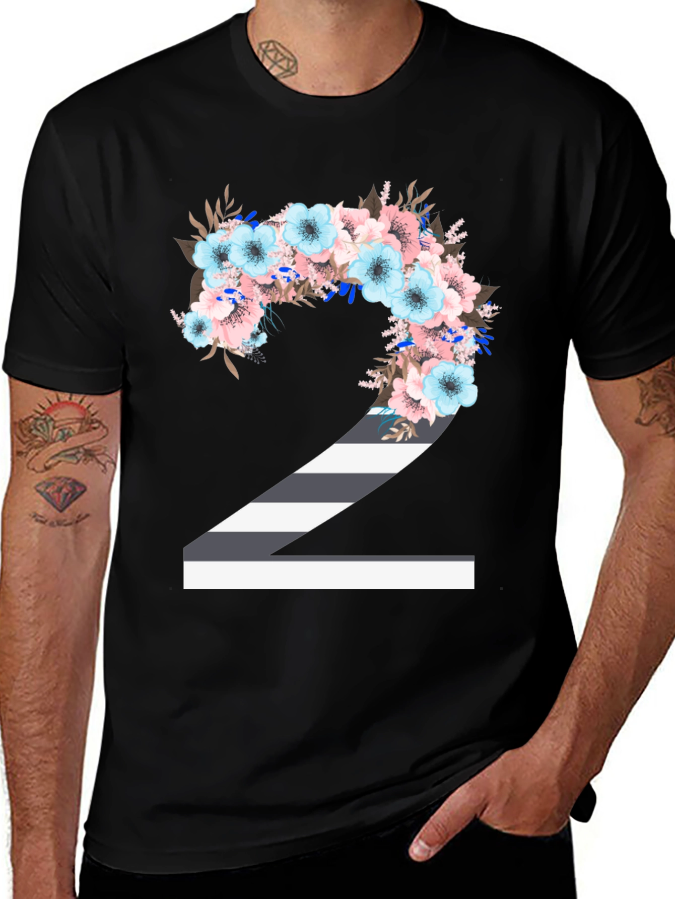 Variant 7 of Floral Number 2 T-Shirt - Unique Birthday Tee