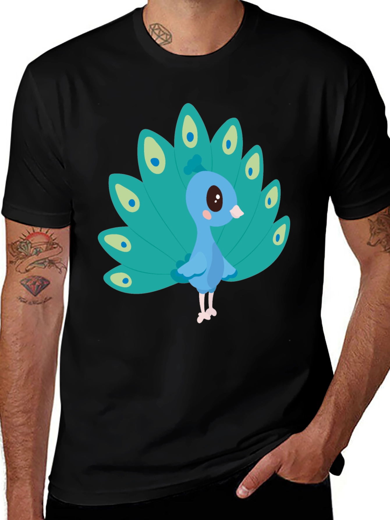 Variant 11 of Cute Peacock Graphic Tee - Black Cotton Blend