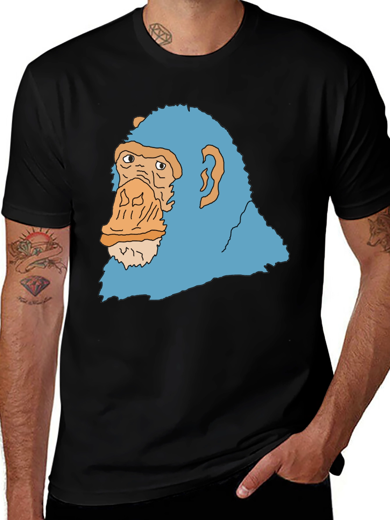 Variant 9 of Blue Monkey Graphic Black T-Shirt