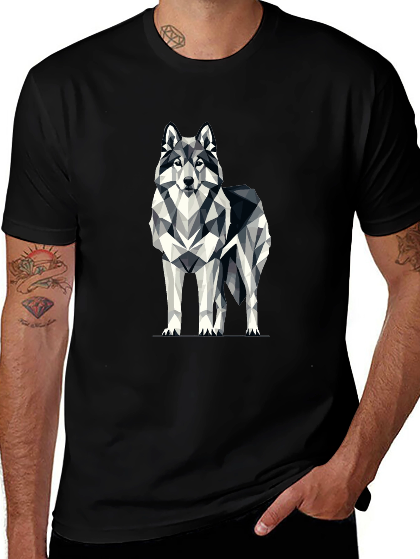Variant 14 of Geometric Wolf Graphic Tee - Black