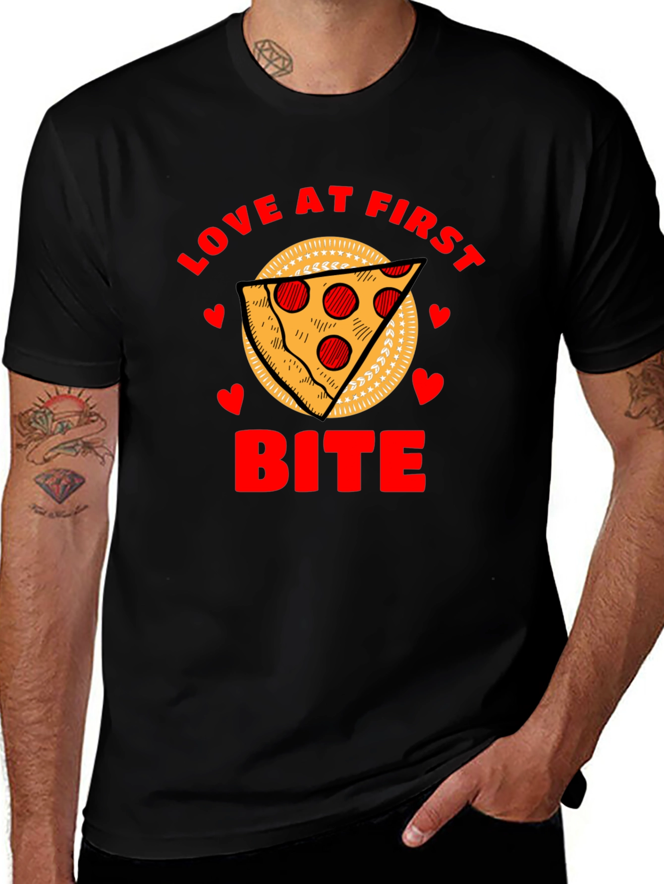 Variant 24 of Pizza Love at First Bite Black Graphic Tee