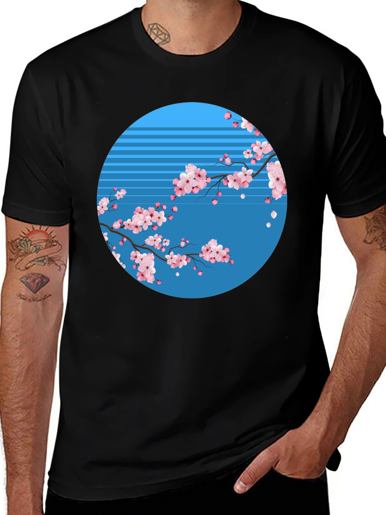 Variant 10 of Cherry Blossom Graphic Tee - Black Cotton