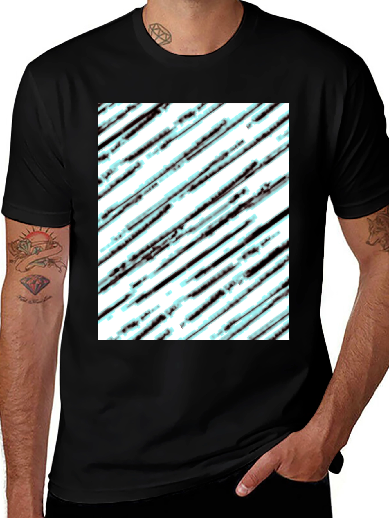 Variant 15 of Modern Diagonal Stripe T-Shirt - Black