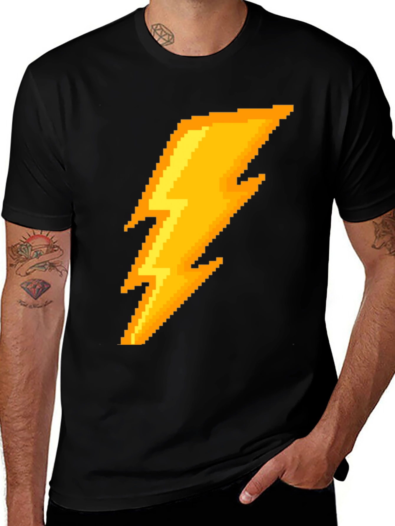 Variant 17 of Pixel Lightning Bolt Graphic Tee - Black Cotton T-Shirt