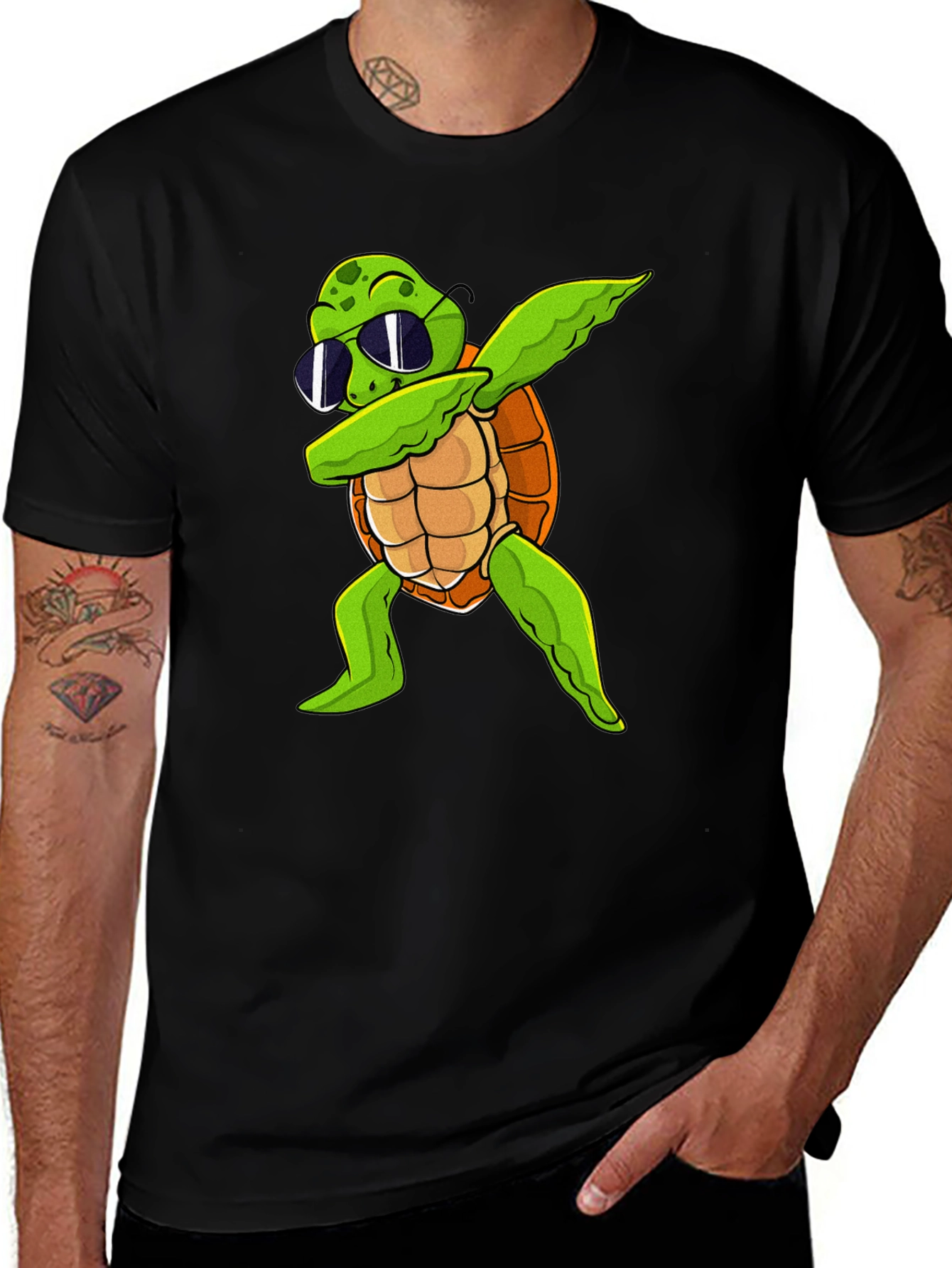 Variant 2 of Dabbing Turtle Graphic Tee - Cool Black T-Shirt