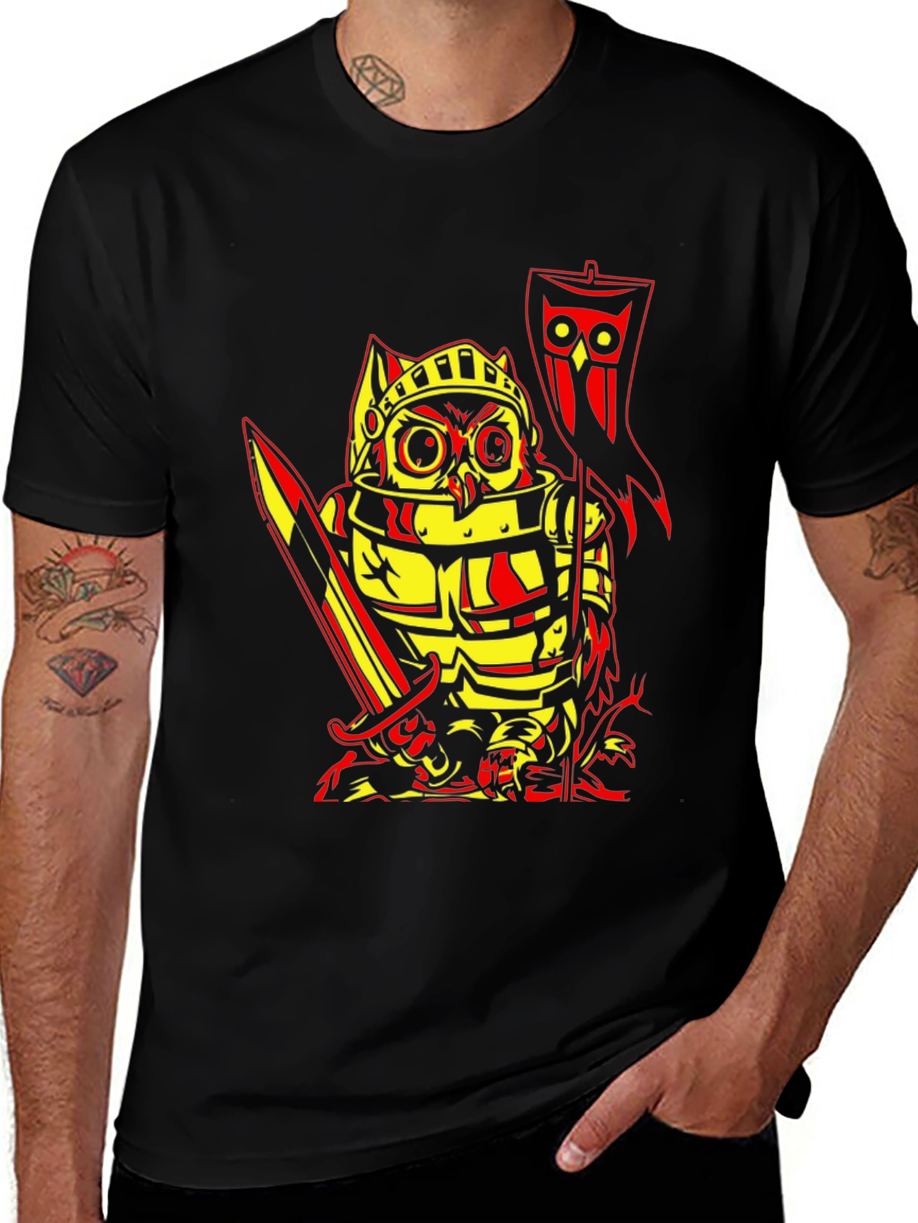 Owl Knight Graphic T-Shirt - Black