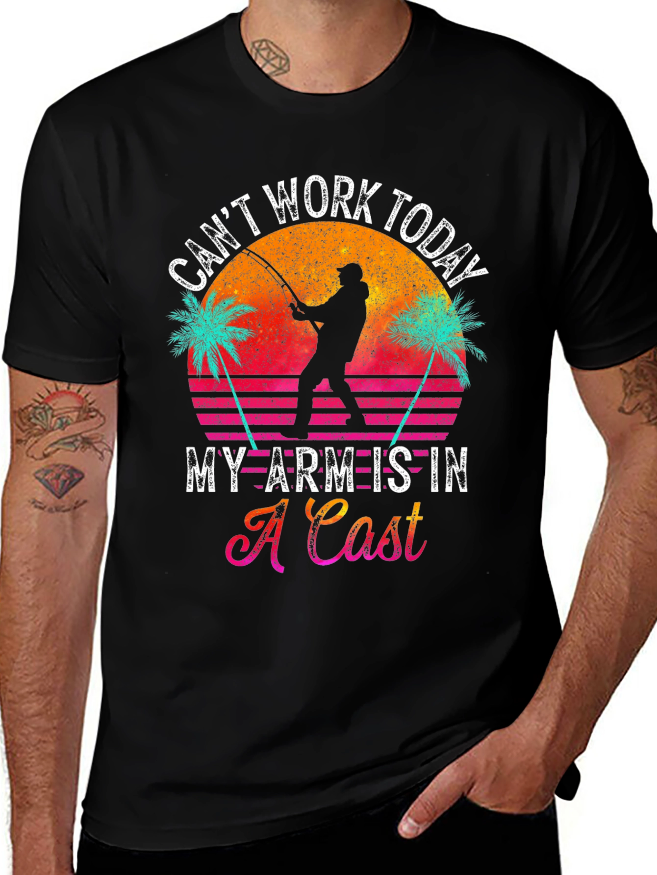 Variant 19 of Funny Fishing T-Shirt - Can't Work Today Arm is in A Cast